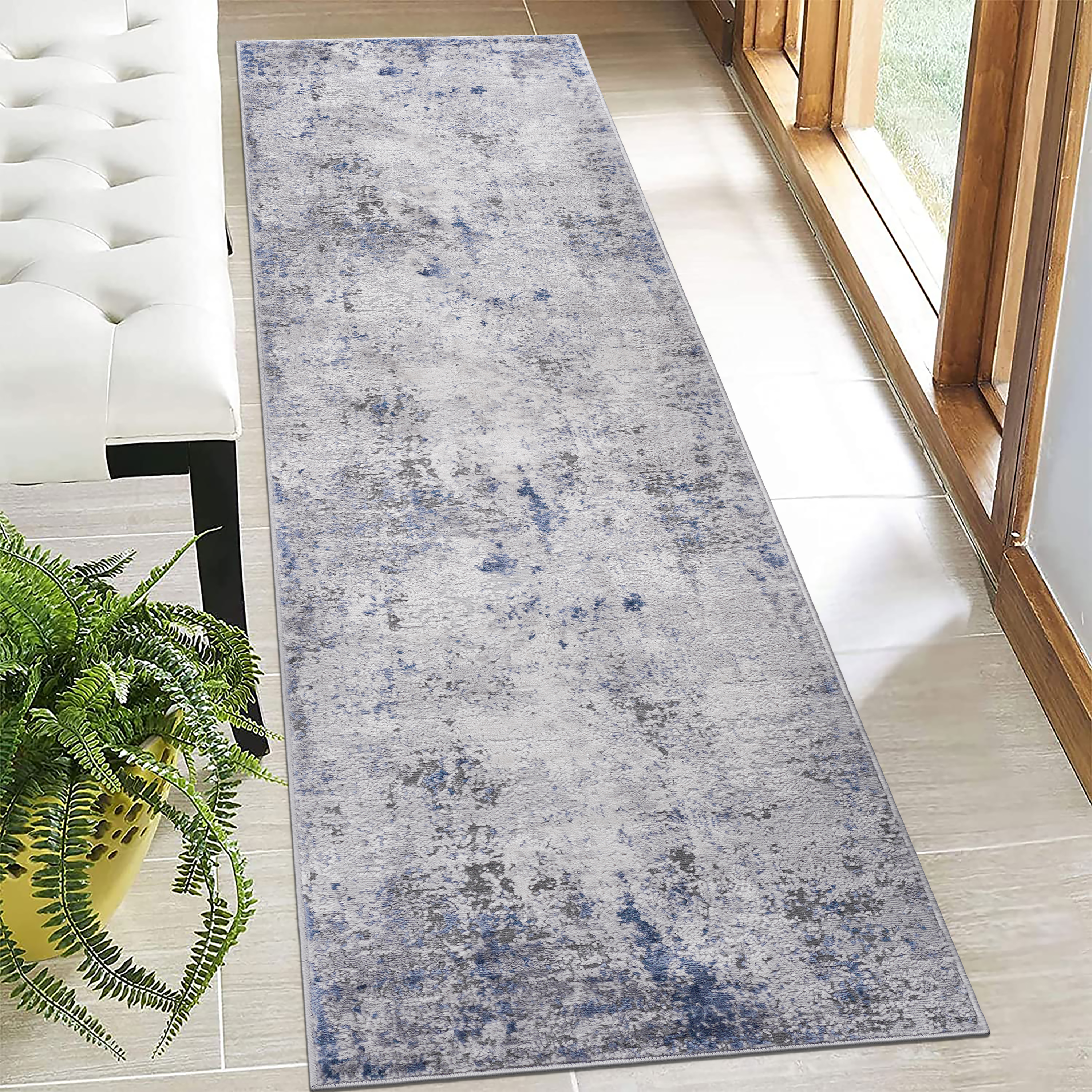 Stylish Area Rug: Silver, Blue, Abstract