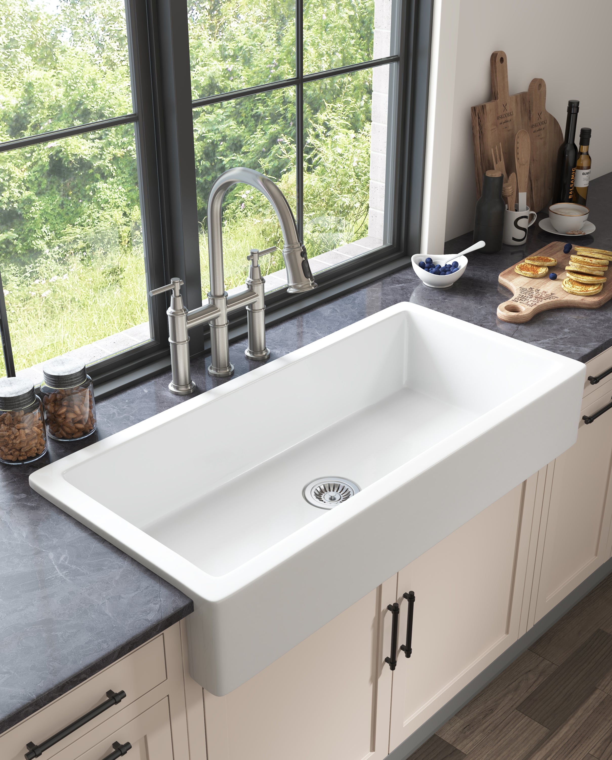 Spot-Free Pull-Down Bridge Kitchen Faucet