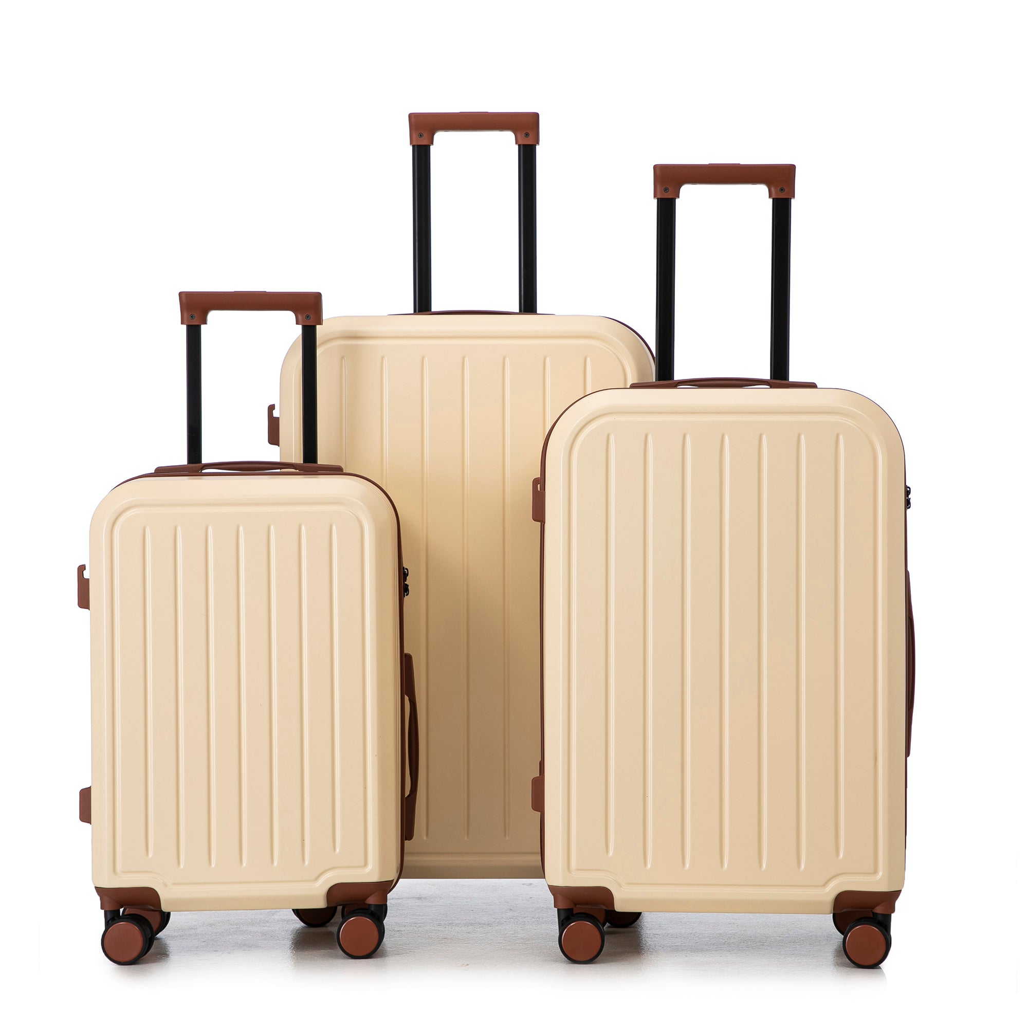 Beige Carry-On Spinner Luggage w/ USB & Cup Holder