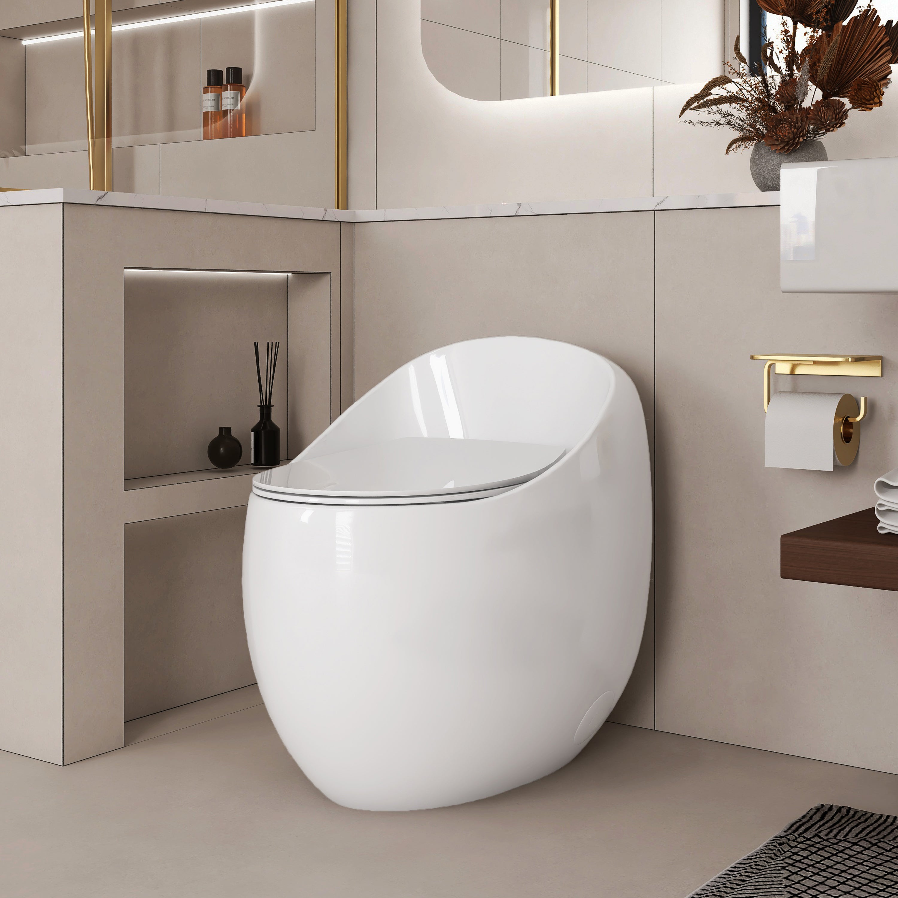 Egg Shape Toilet: 1.28 GPF, Glossy White