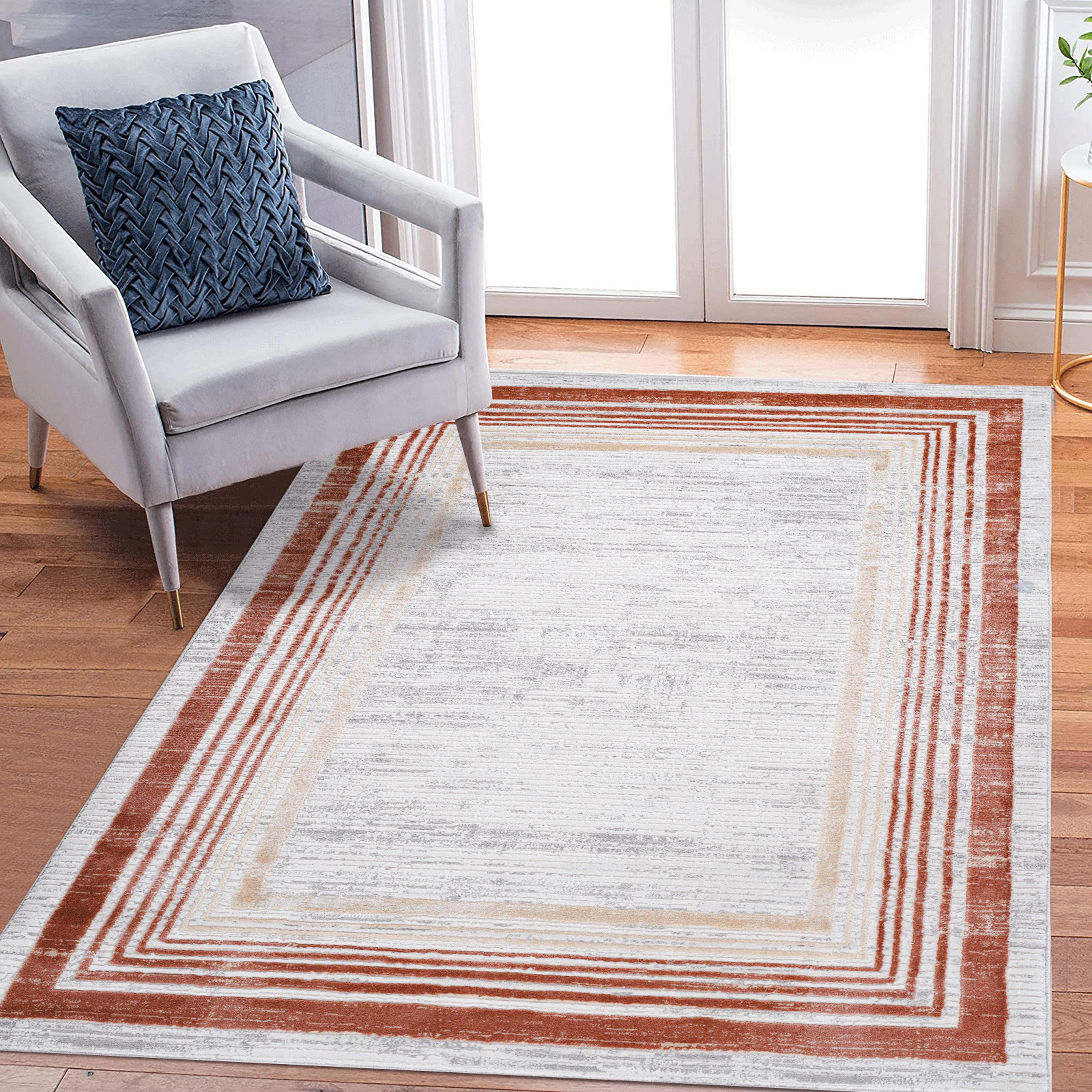 5x7 Area Rug: Brown, Ivory, Stain-Resistant