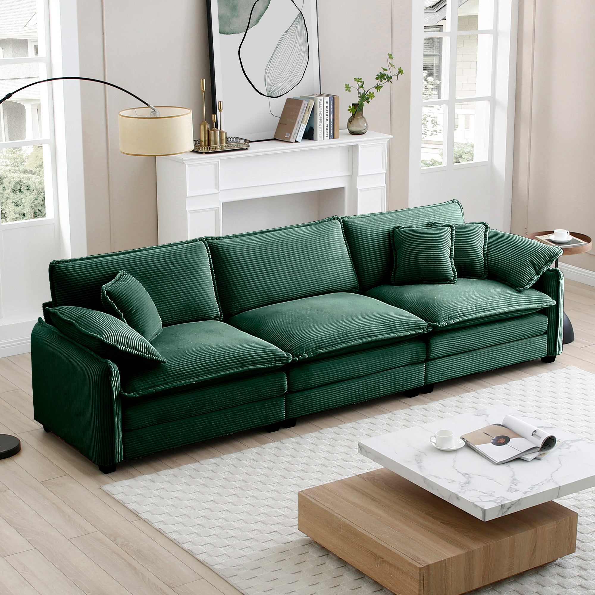 Green Corduroy Sectional Sofa: Mid-Century Modern
