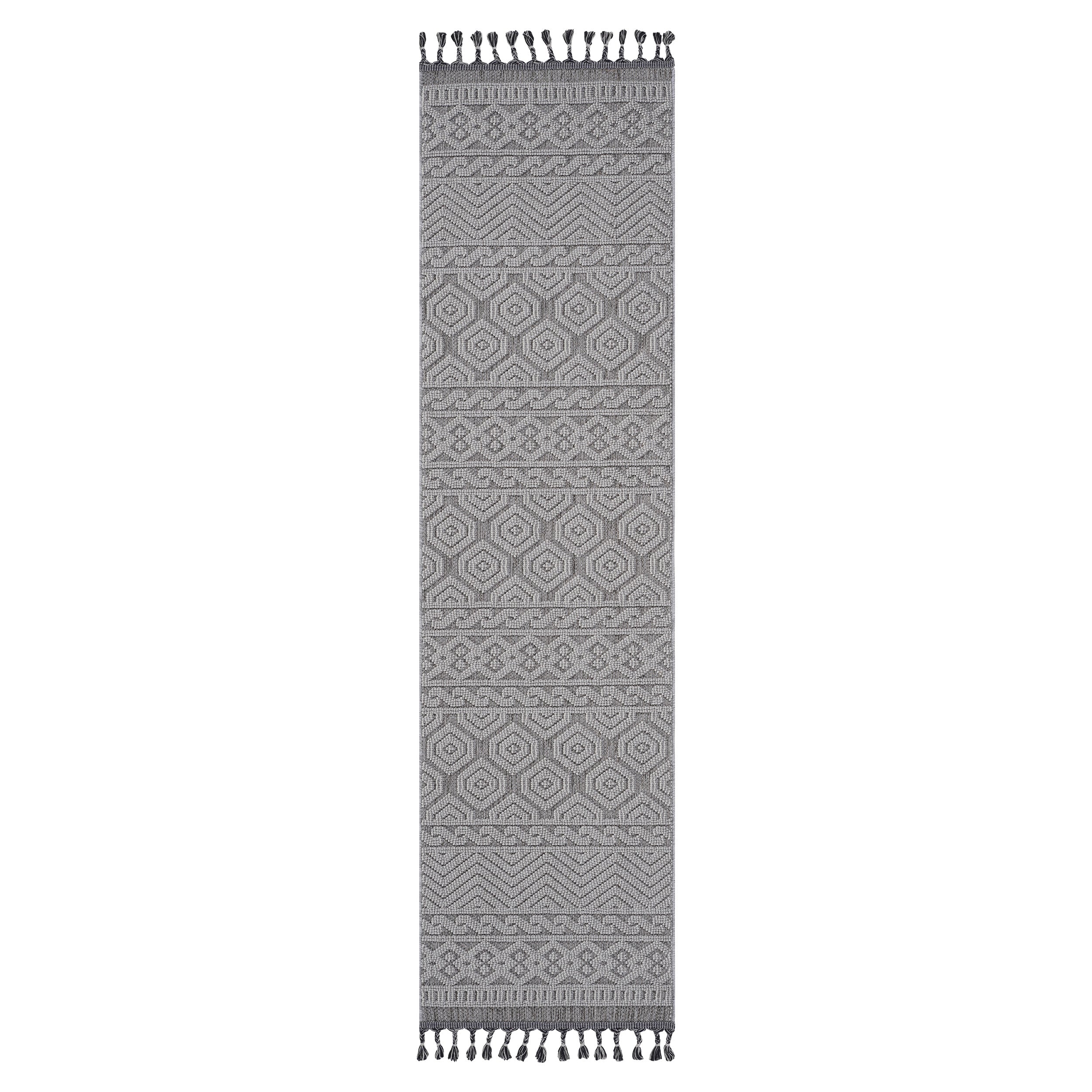 NAAR Guros Rug: Grey/White Geometric 2x8