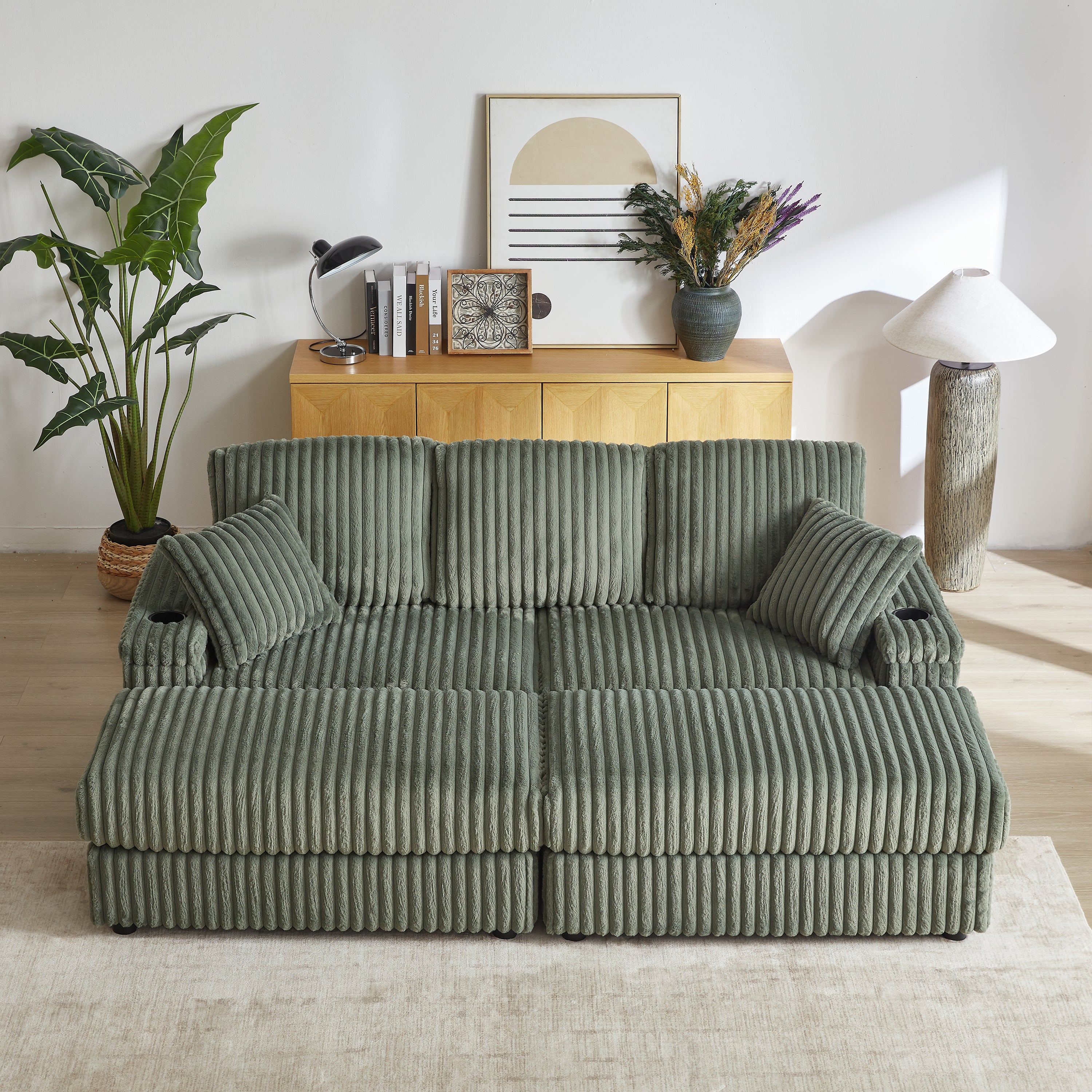 84" Corduroy Sofa: Deep Seat, Storage & Ottomans
