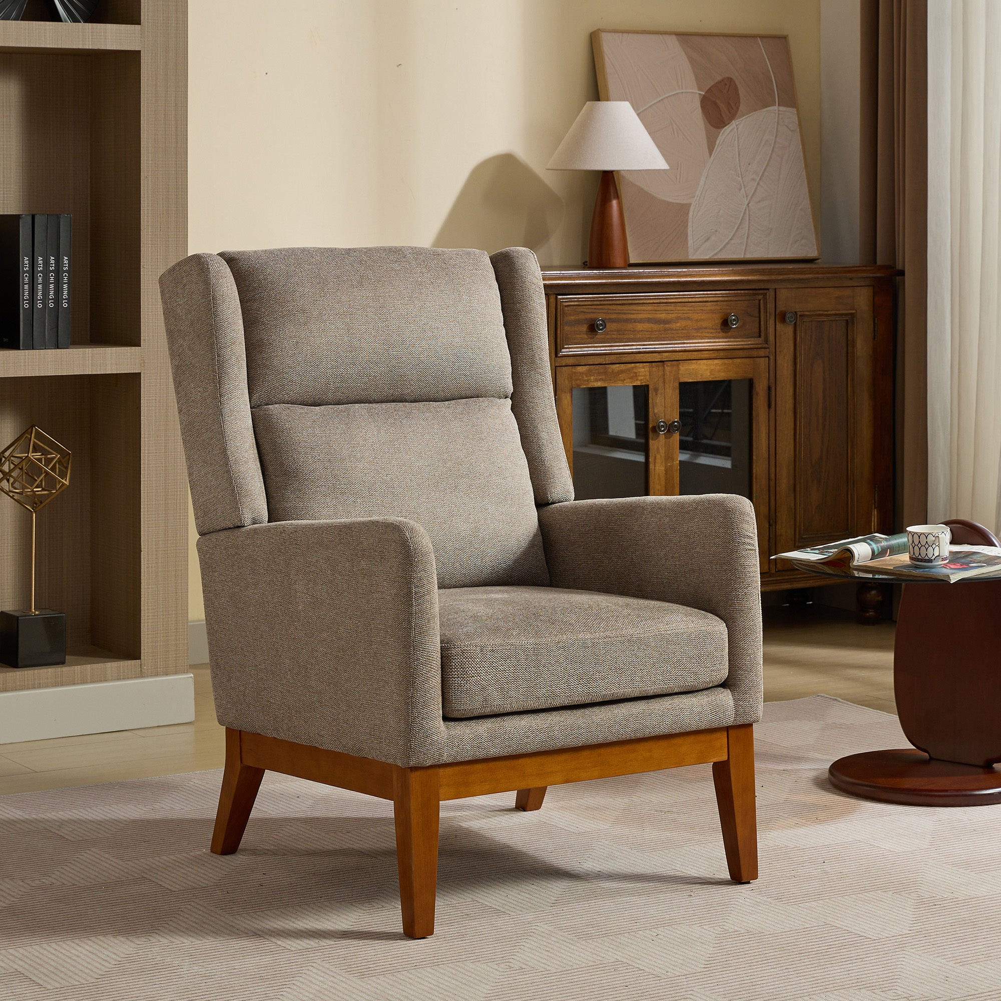 Modern Accent Chair, High Back Reading Chair, Taupe