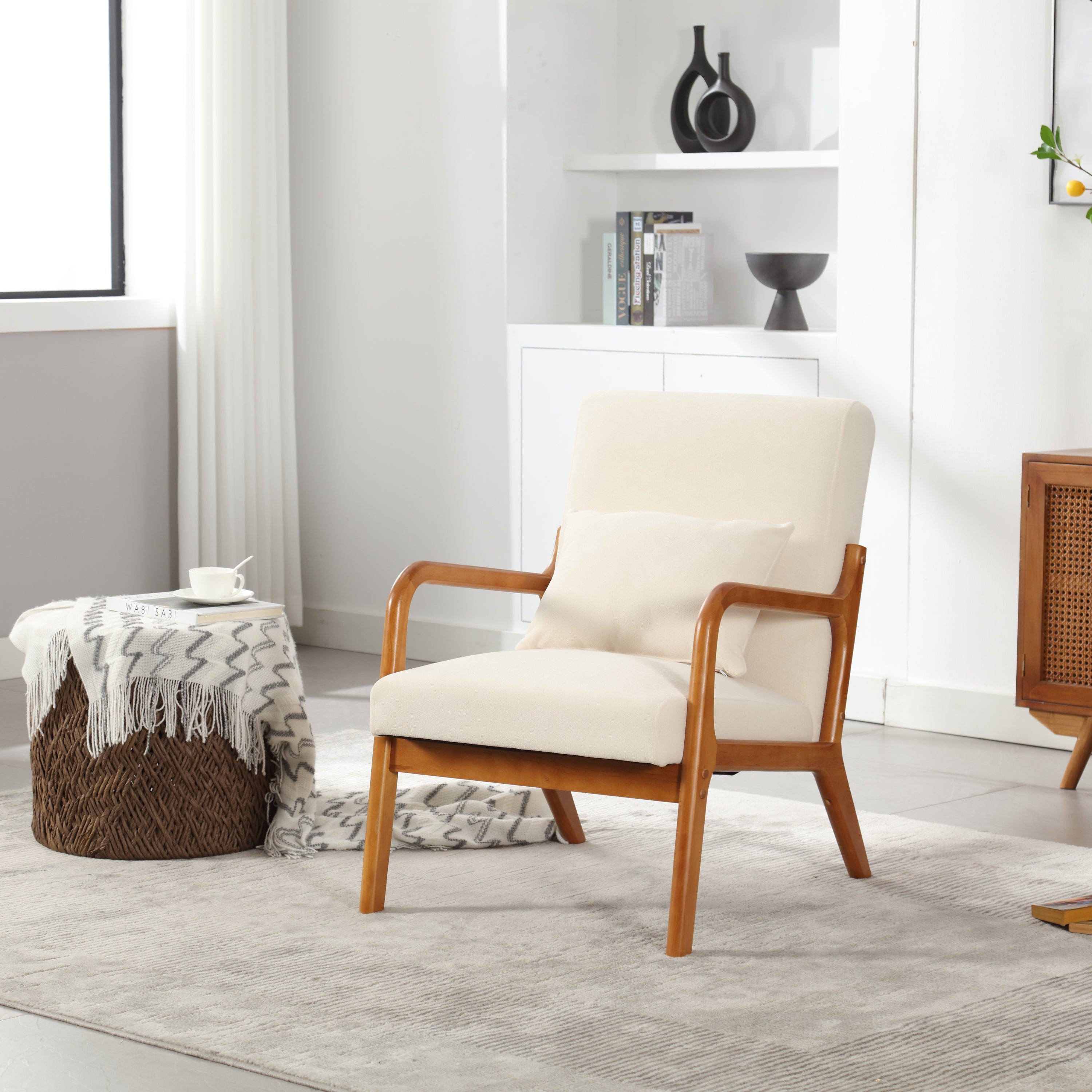 Beige Accent Chair: Modern Wood Lounge Chair