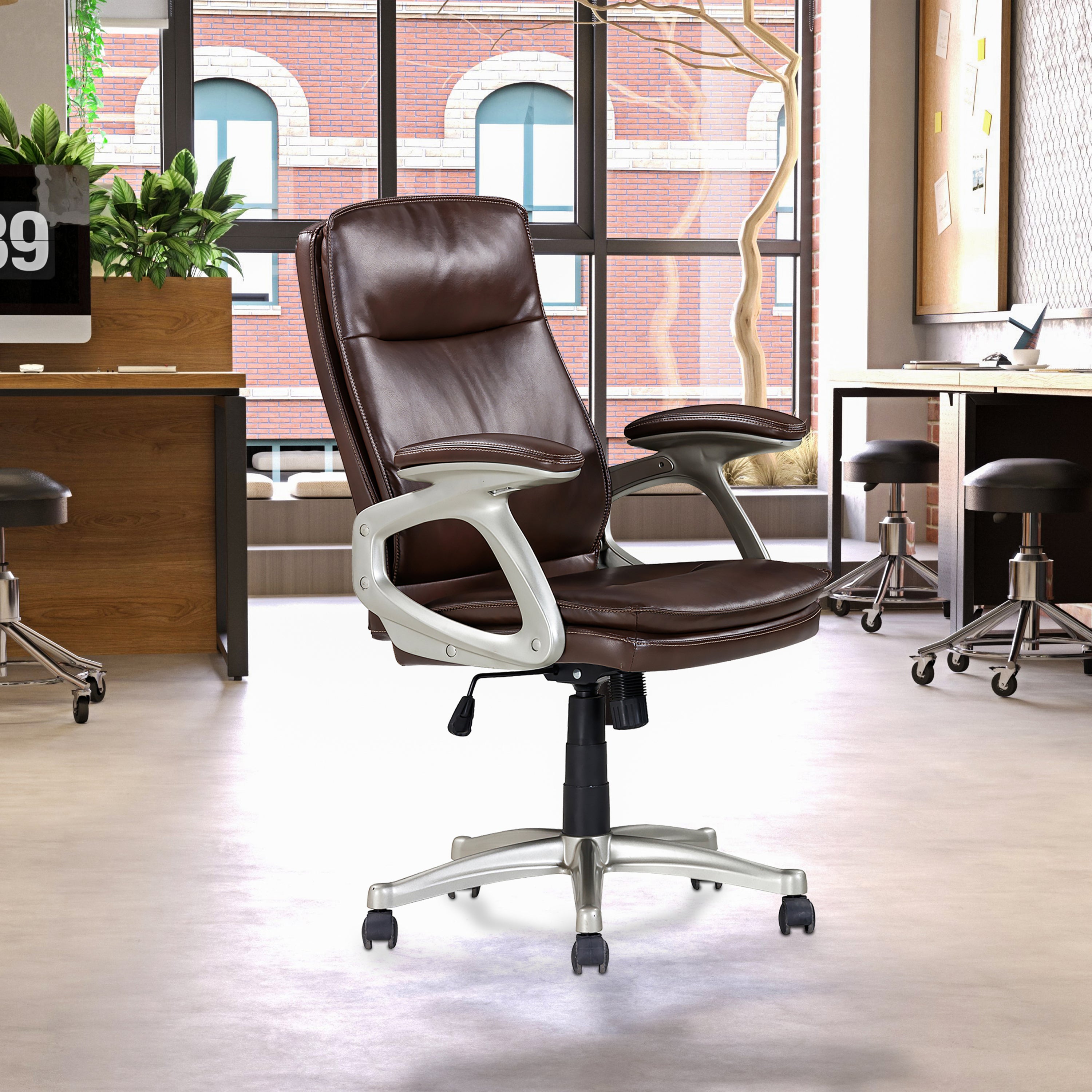 Brown Faux Leather Swivel Office Chair | Ergonomic Desk Chair