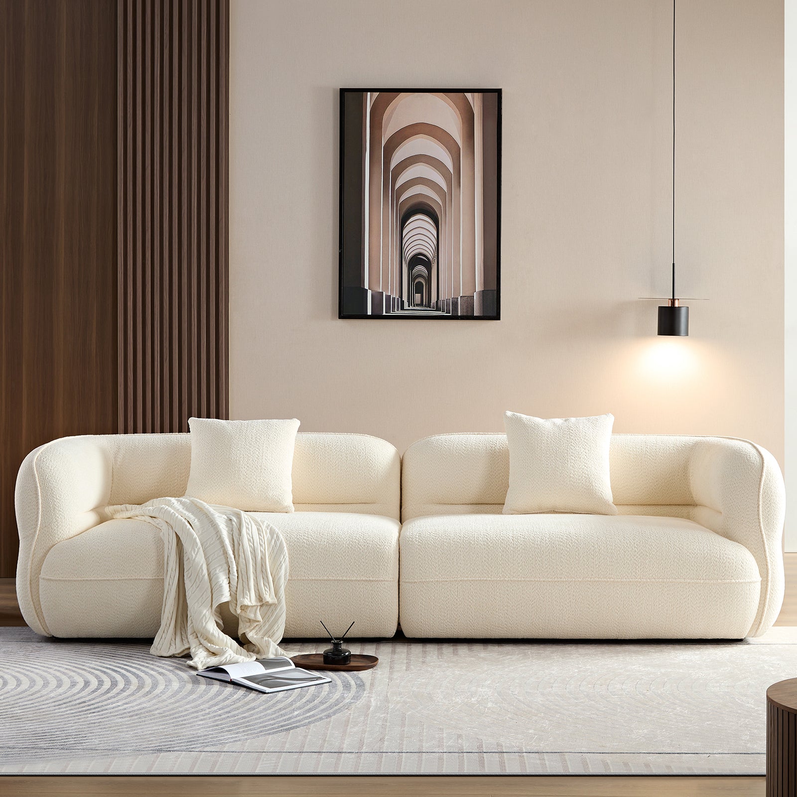 Durable White Sectional Sofa: Solid Wood & Foam