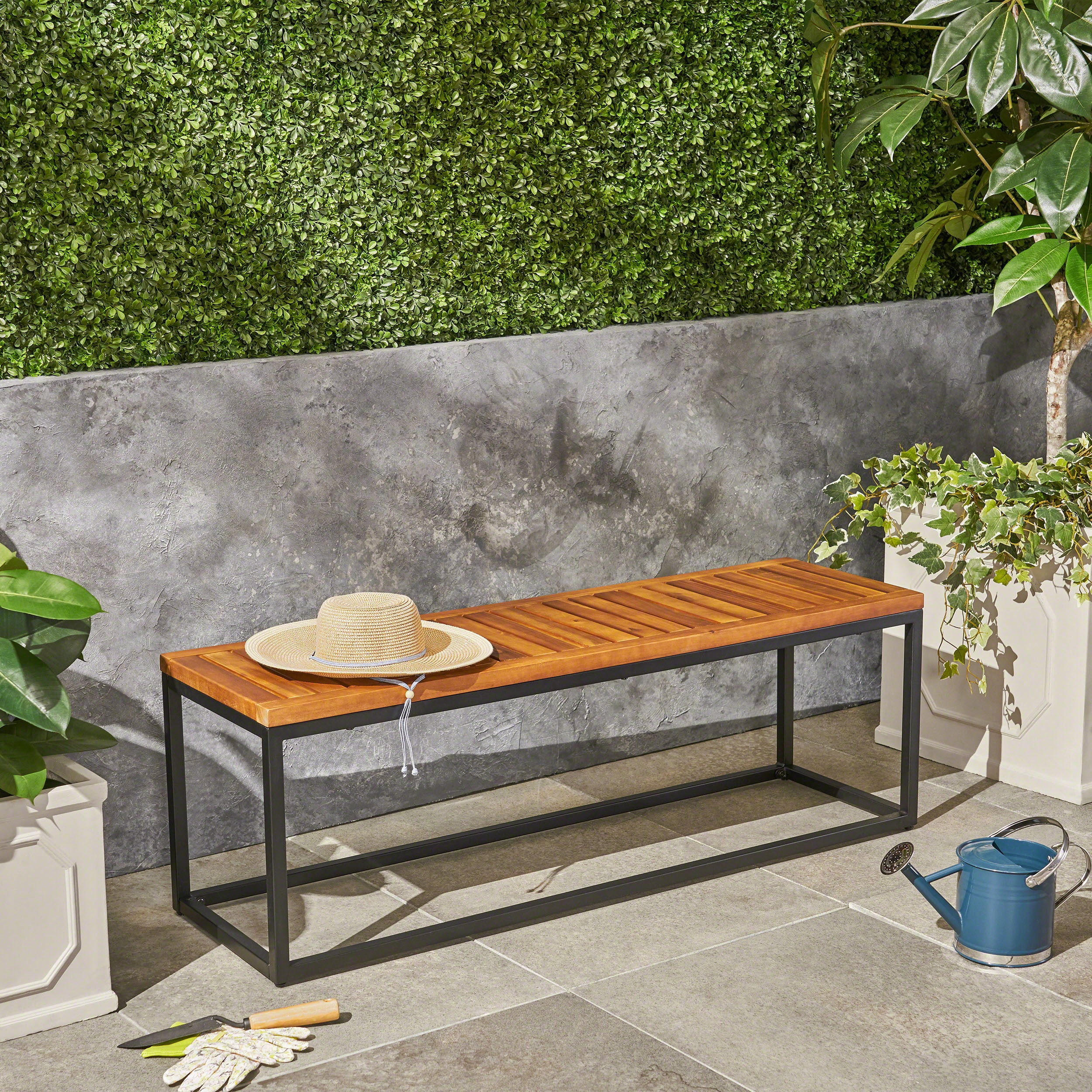 JECO Wood & Metal Patio Bench | Outdoor Seating