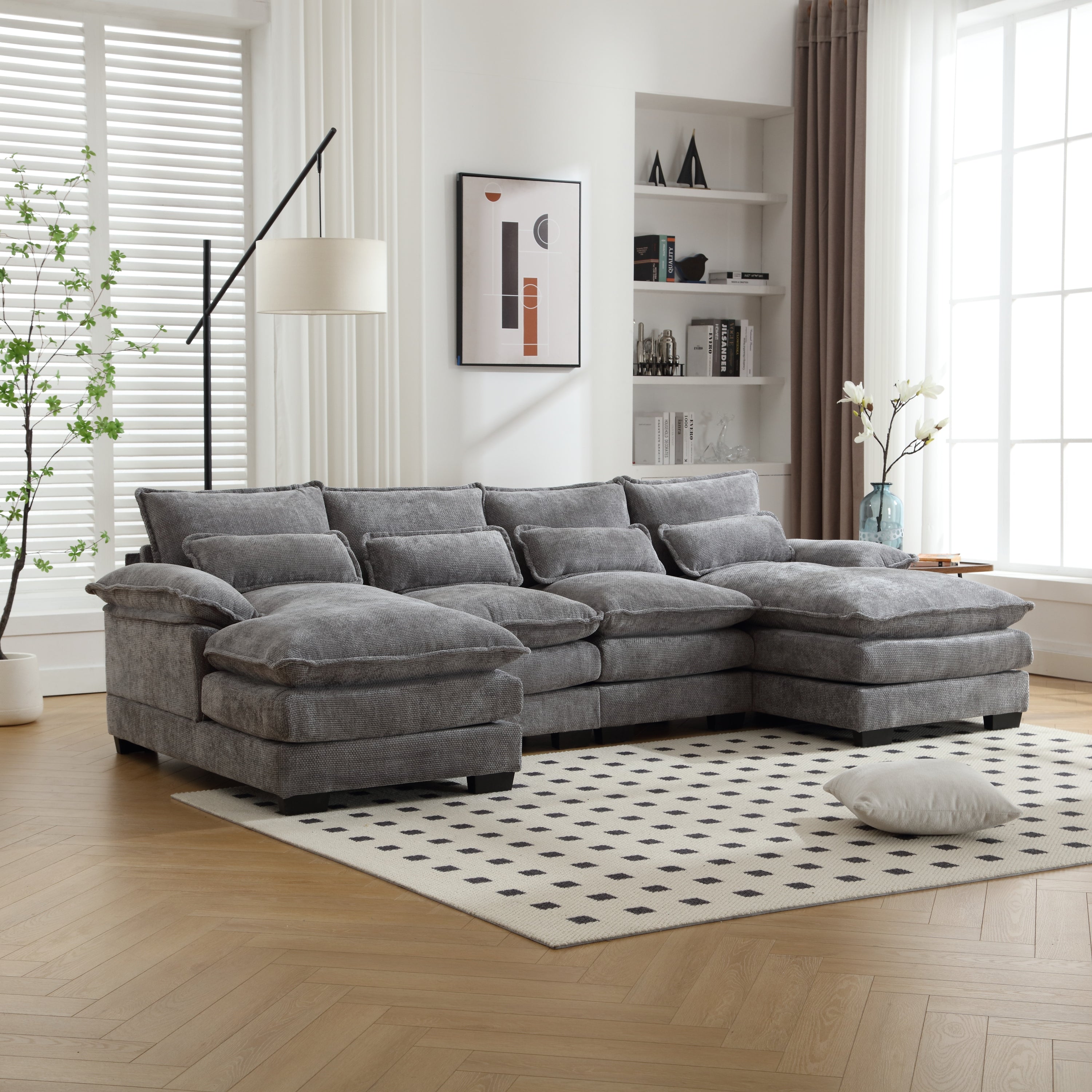 United We Win U-Shaped Chenille Sofa, 4-Seater