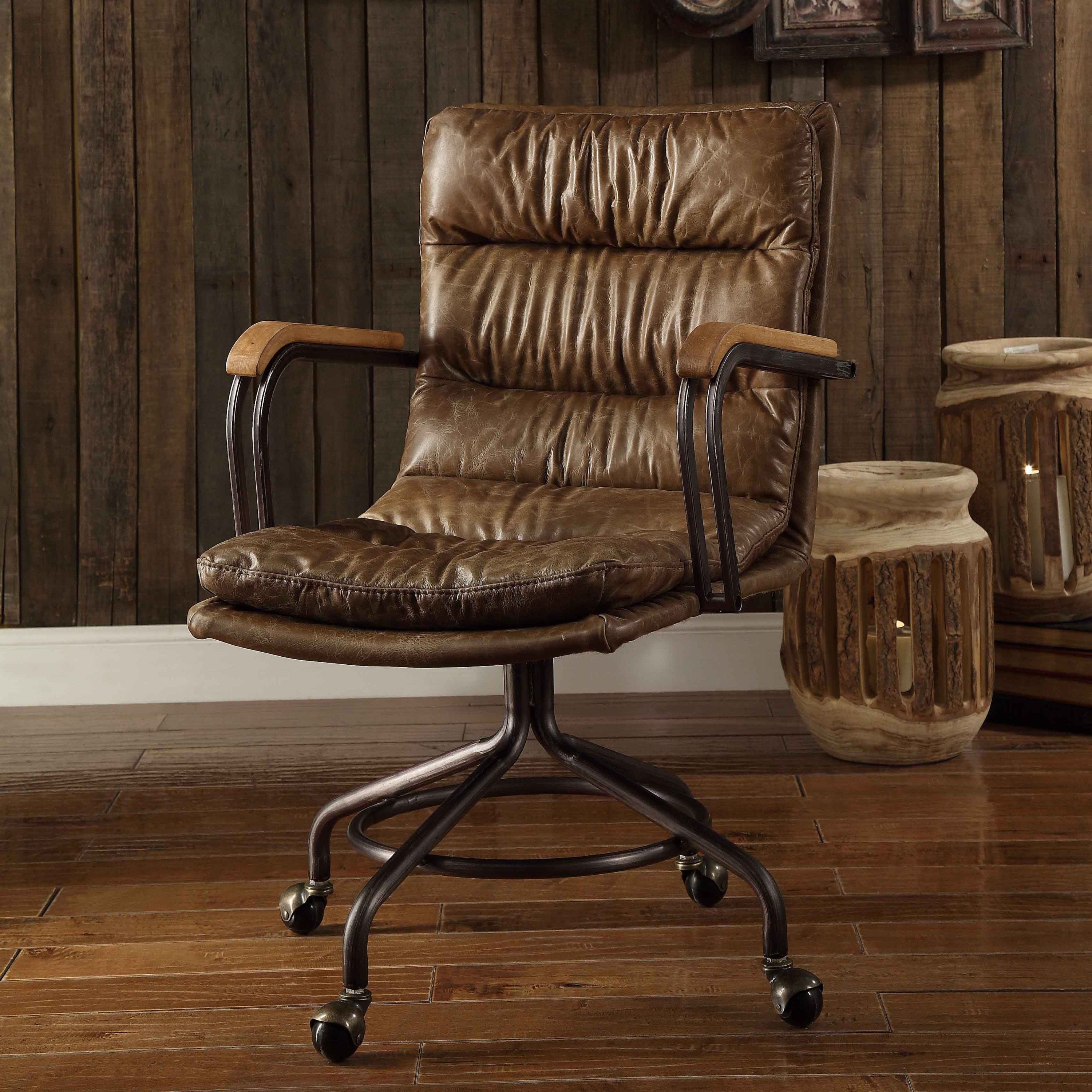 Vintage Whiskey Swivel Office Chair | Casters