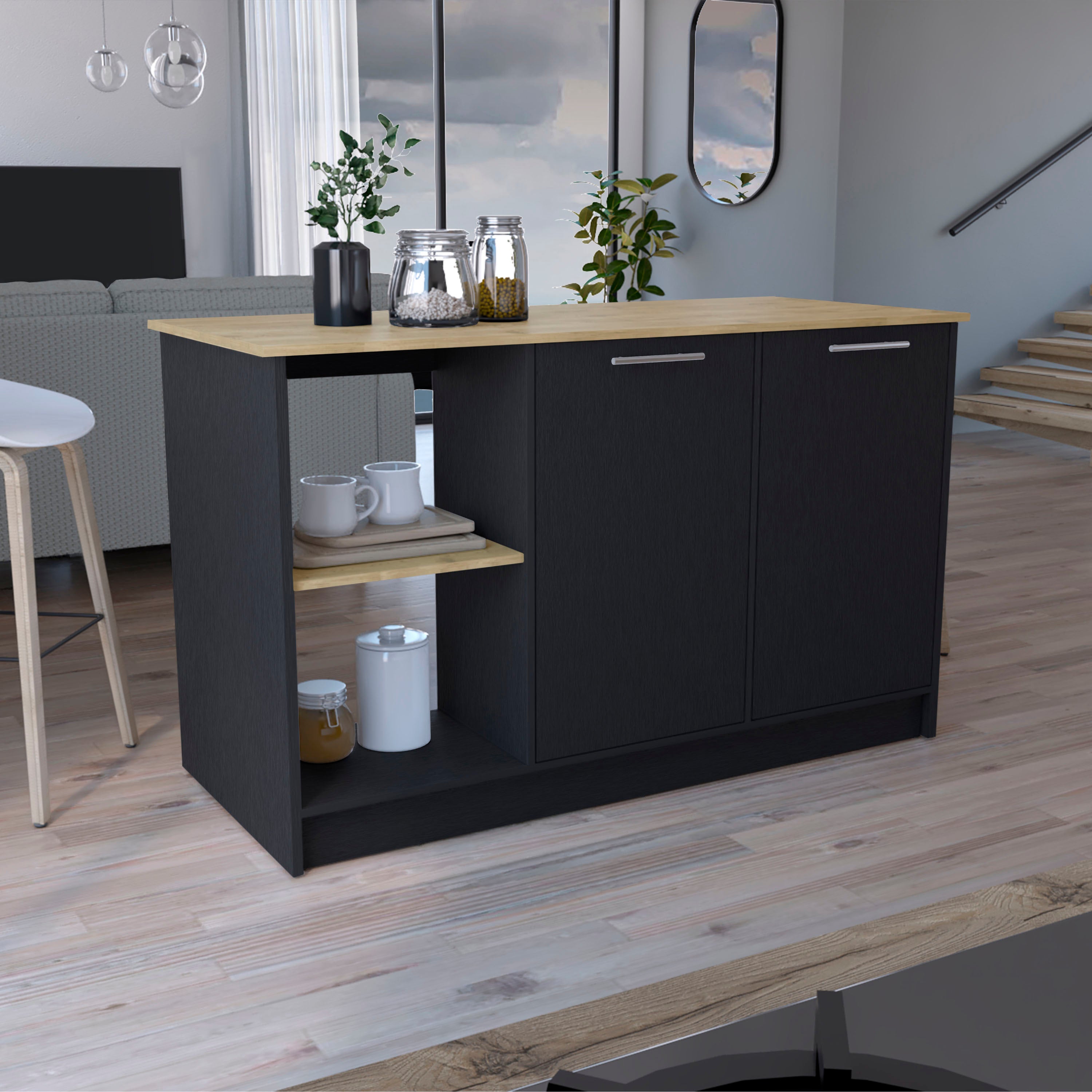Juniper Kitchen Island, Black & Macadamia