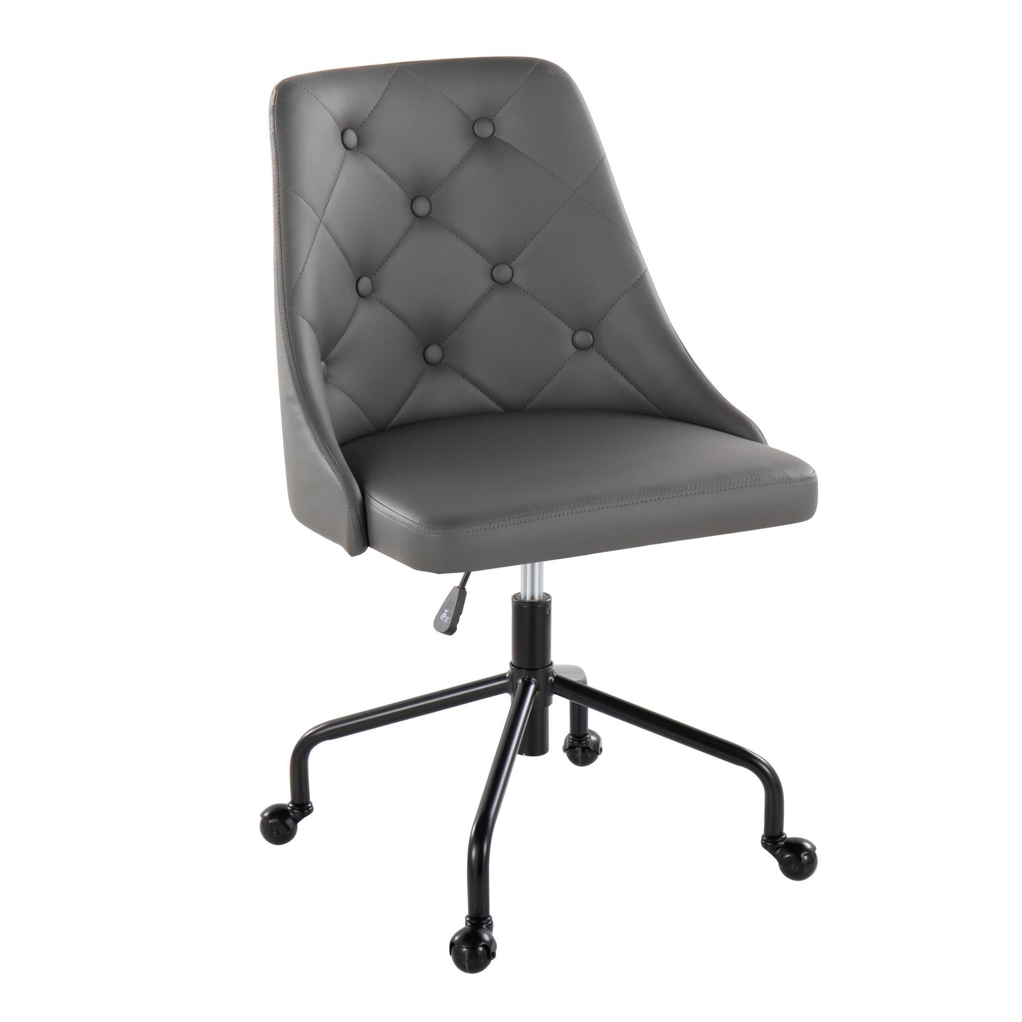 Adjustable Office Chair, Black Metal & Grey Faux Leather