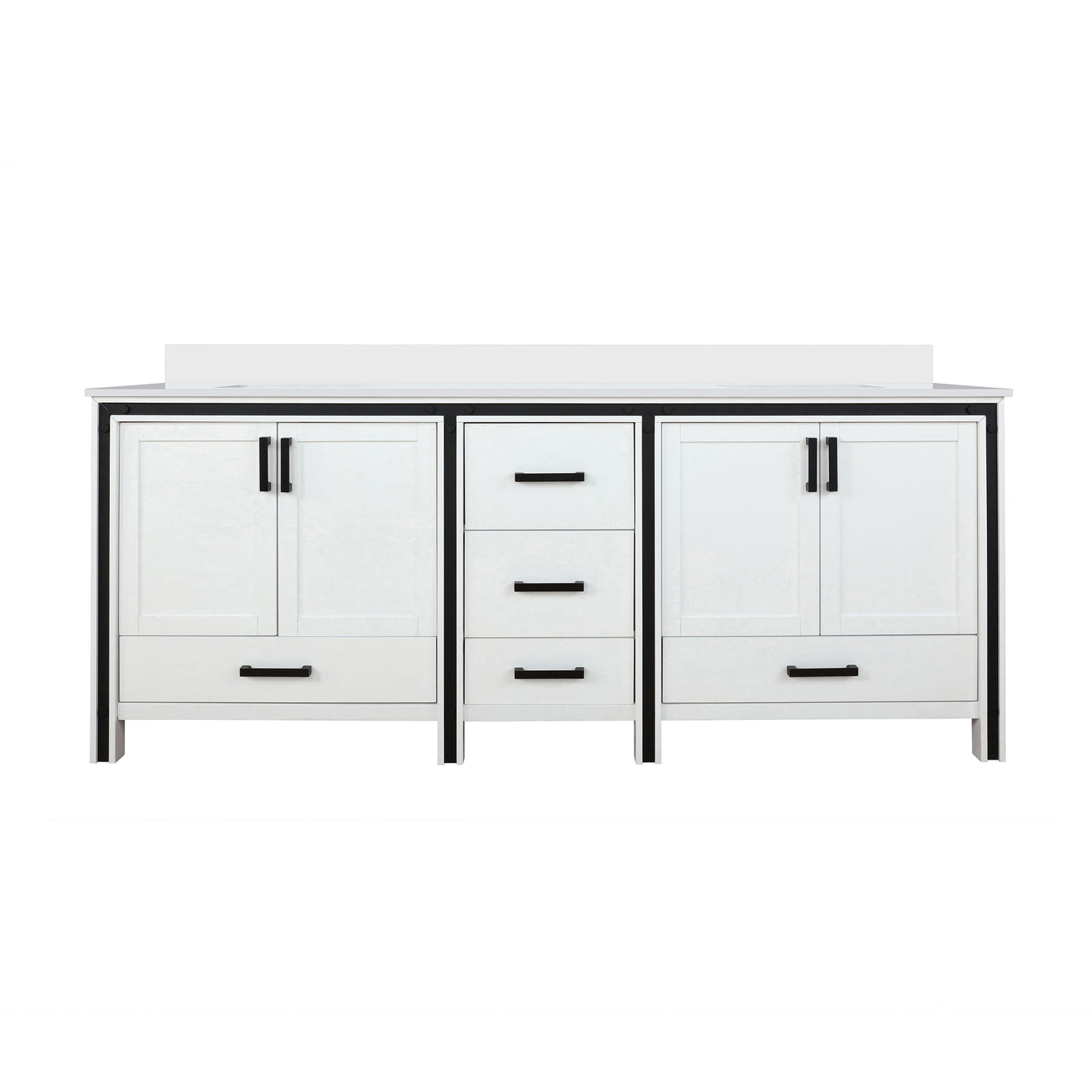84" White Double Bath Vanity w/ Quartz Top