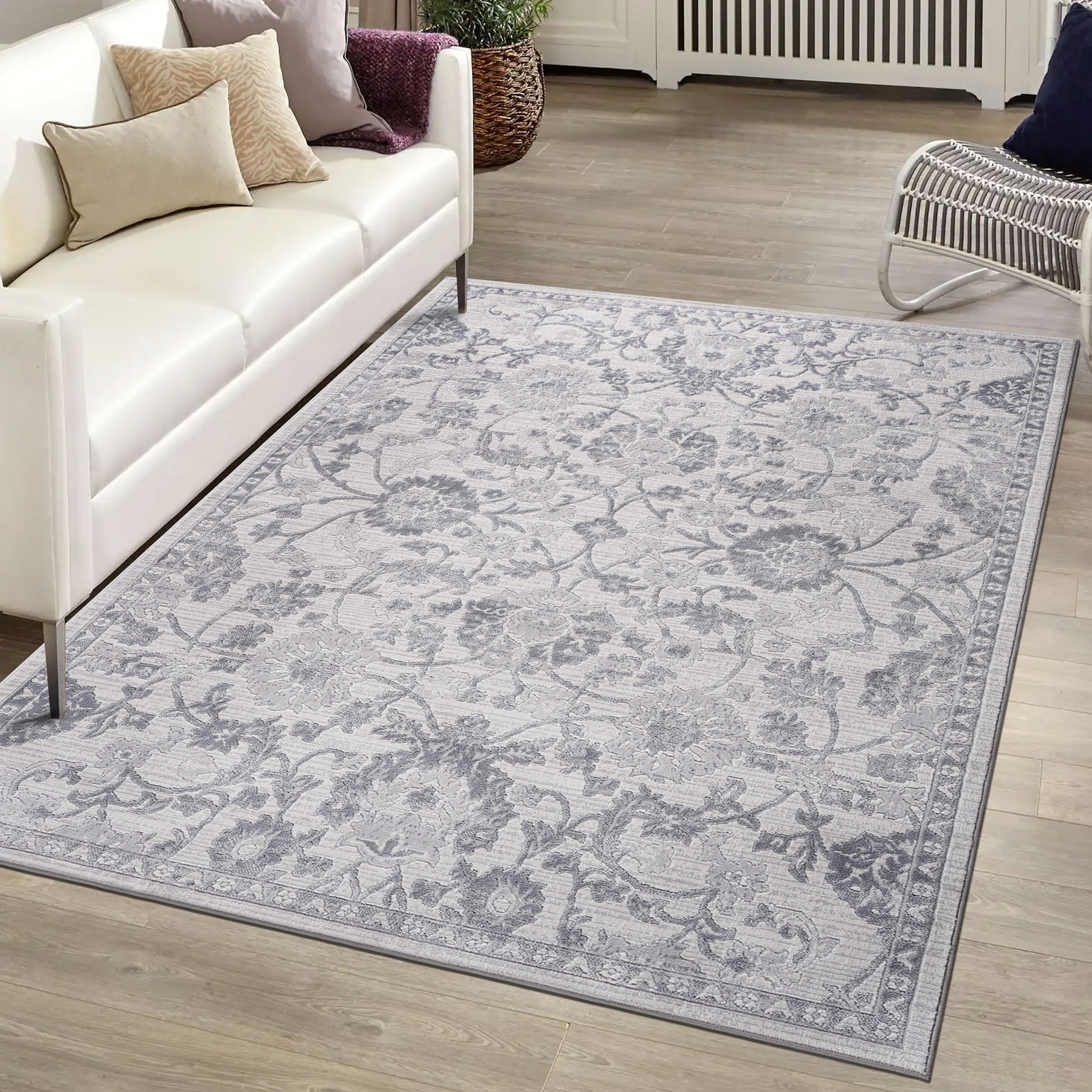 Grey Area Rug: 8x10 Stain-Resistant Rug