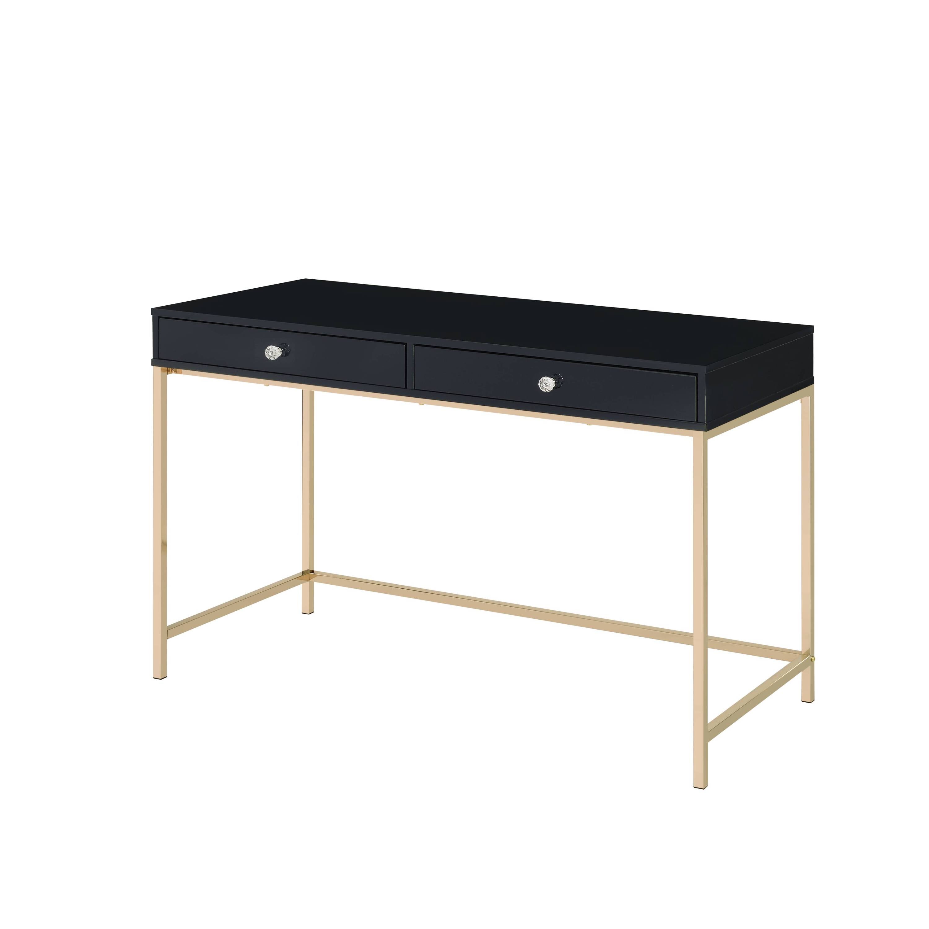 Black & Gold 2-Drawer High Gloss Writing Desk