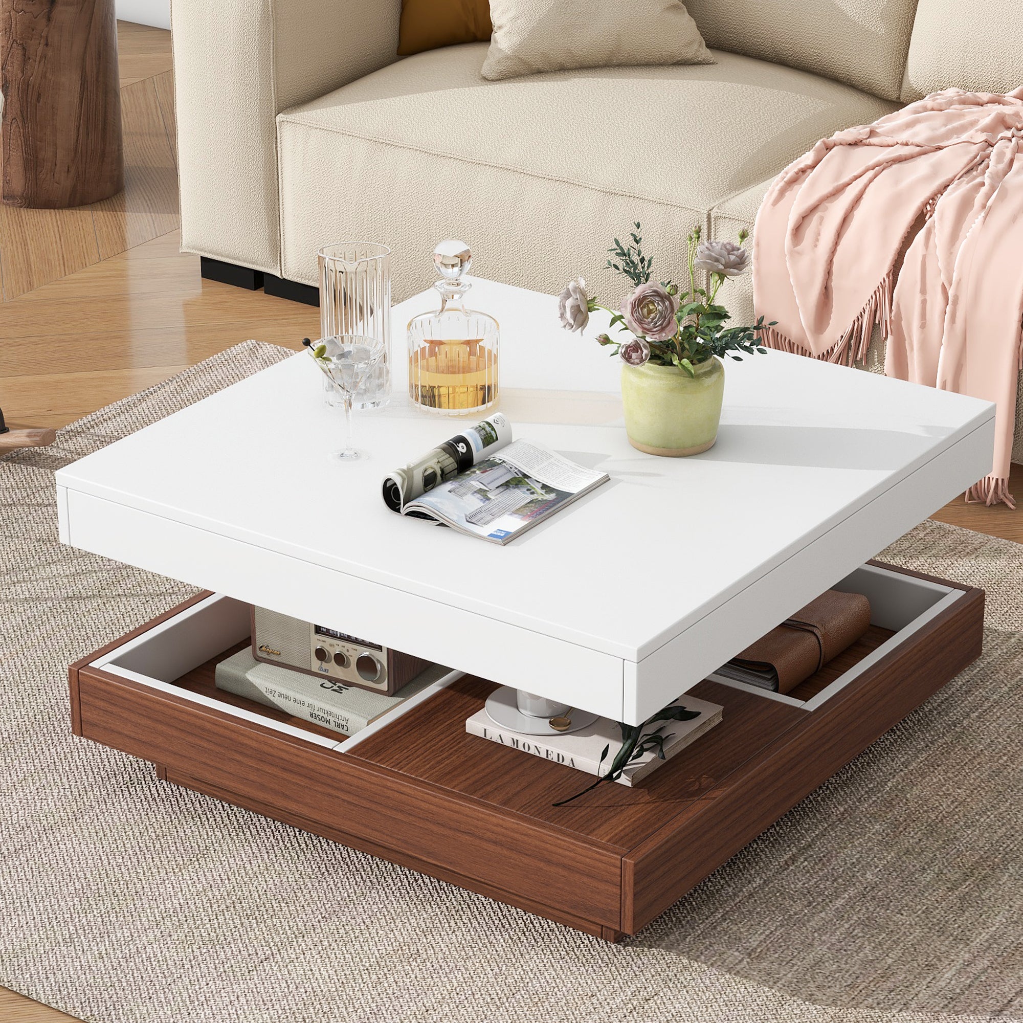 Rotating Square Coffee Table: Modern Design & Hidden Storage