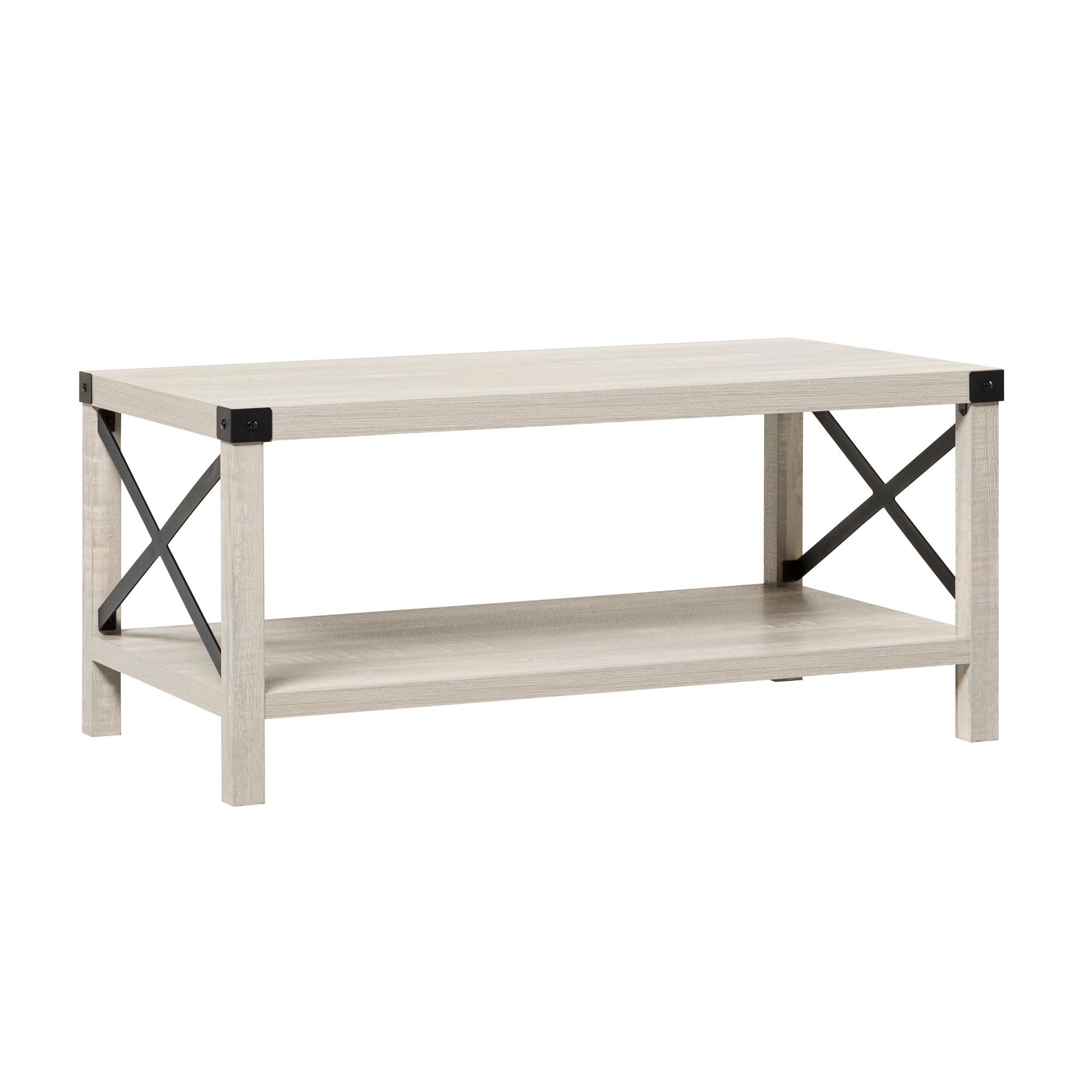 Farmhouse Metal X Coffee Table, Stone Grey, Lower Shelf