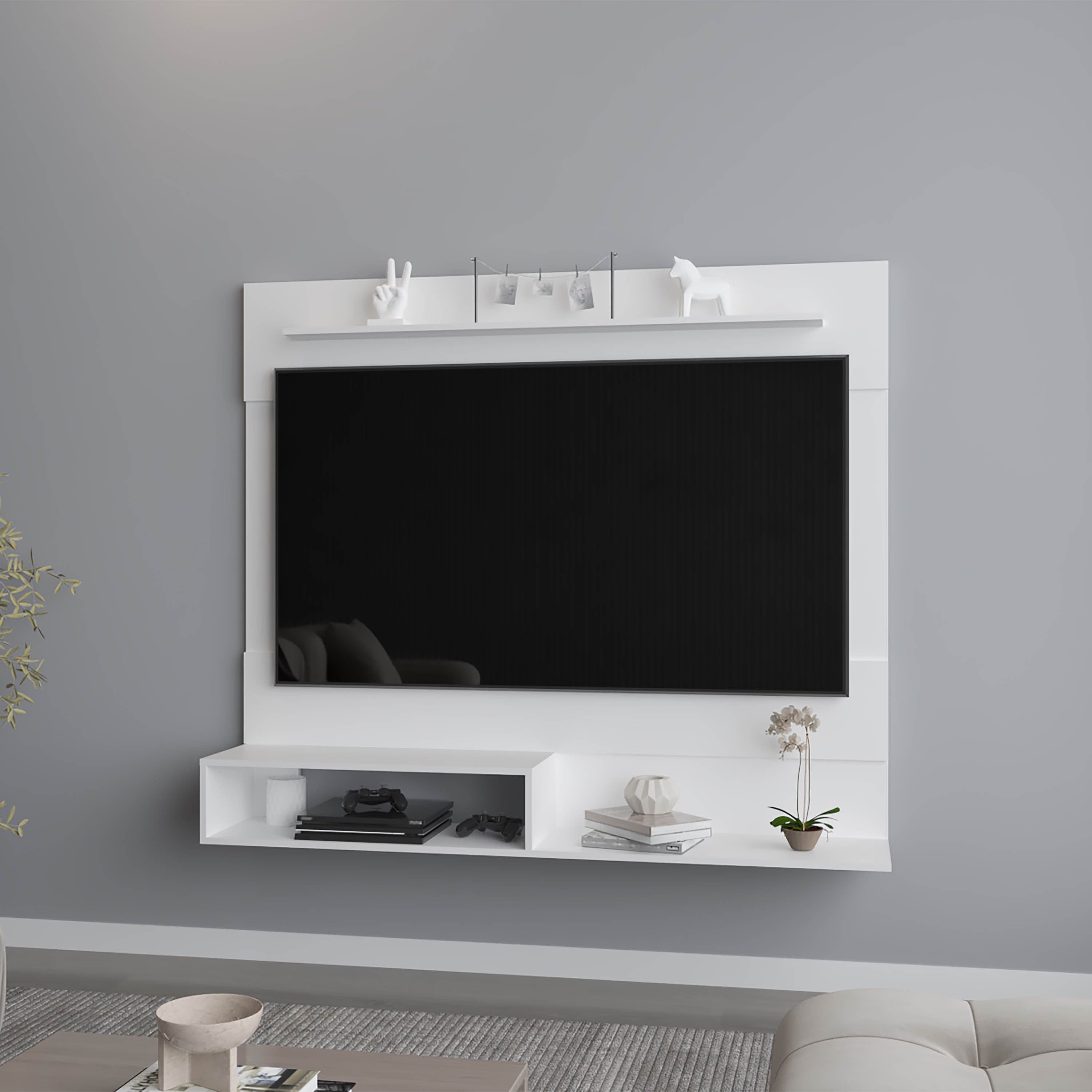 Irmo White Wall-Mounted Entertainment Center with Shelves