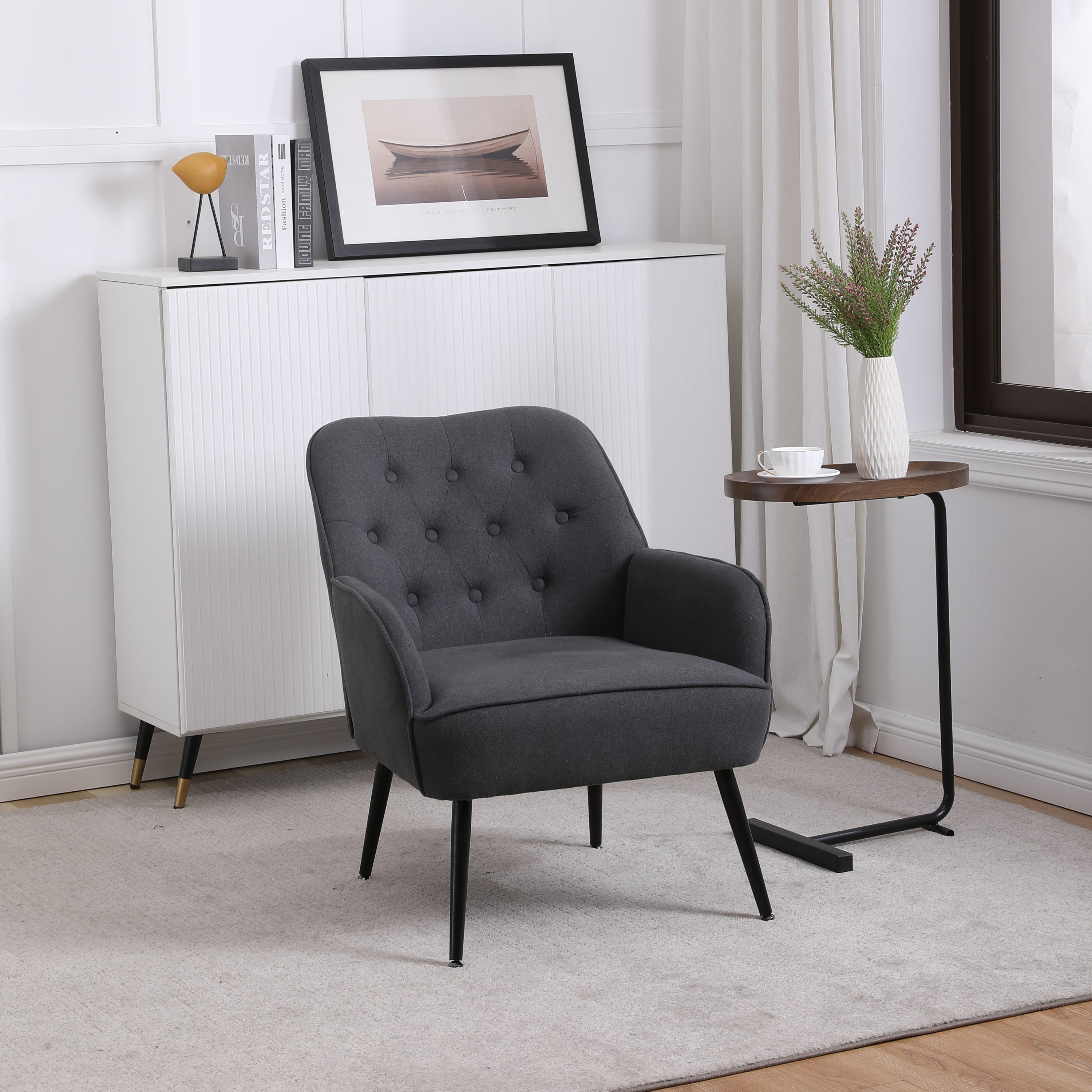 Modern Mid-Century Linen Sherpa Armchair (Dark Grey)