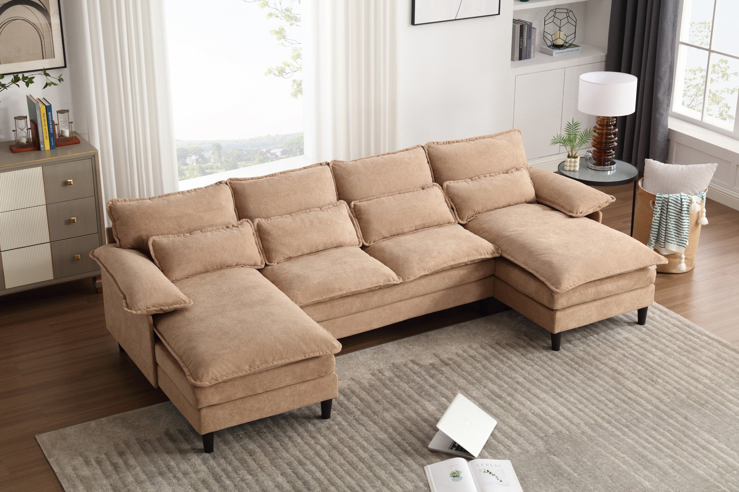 U-Shaped Modular Sectional Sofa, Brown Terrycloth Couch