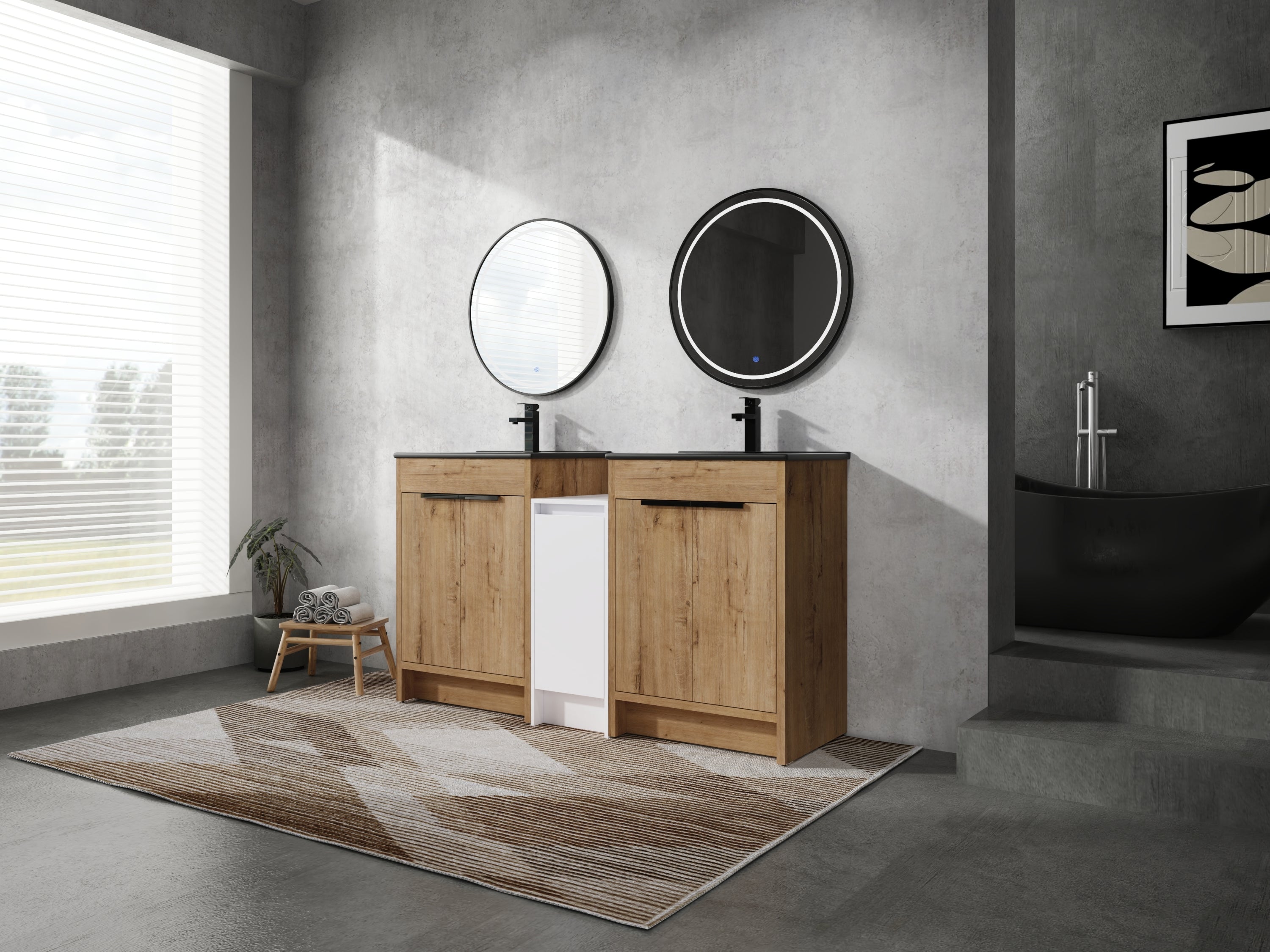 60" Bathroom Vanity: Black Sink & Storage