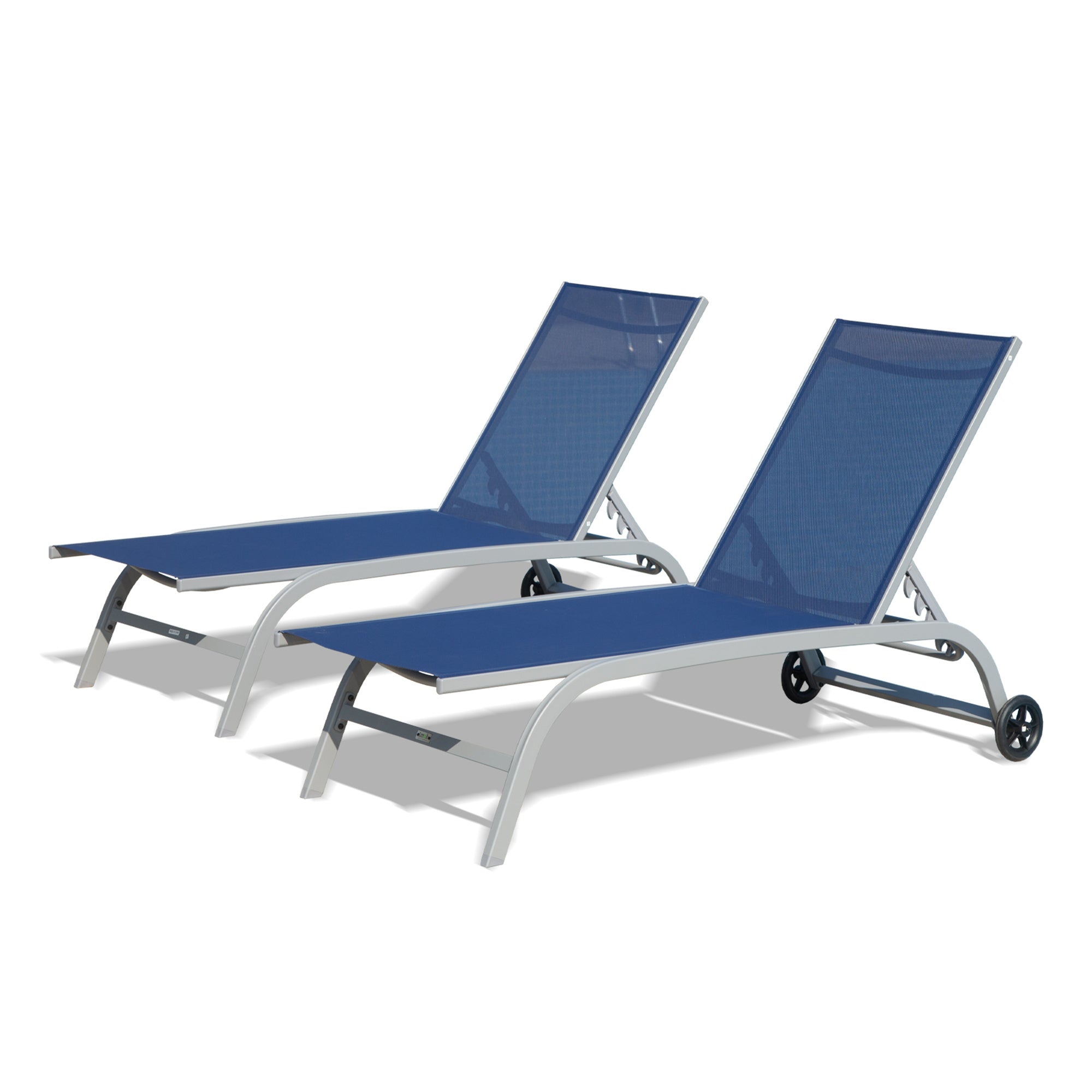 Outdoor Chaise Lounge Set with Wheels (Blue)