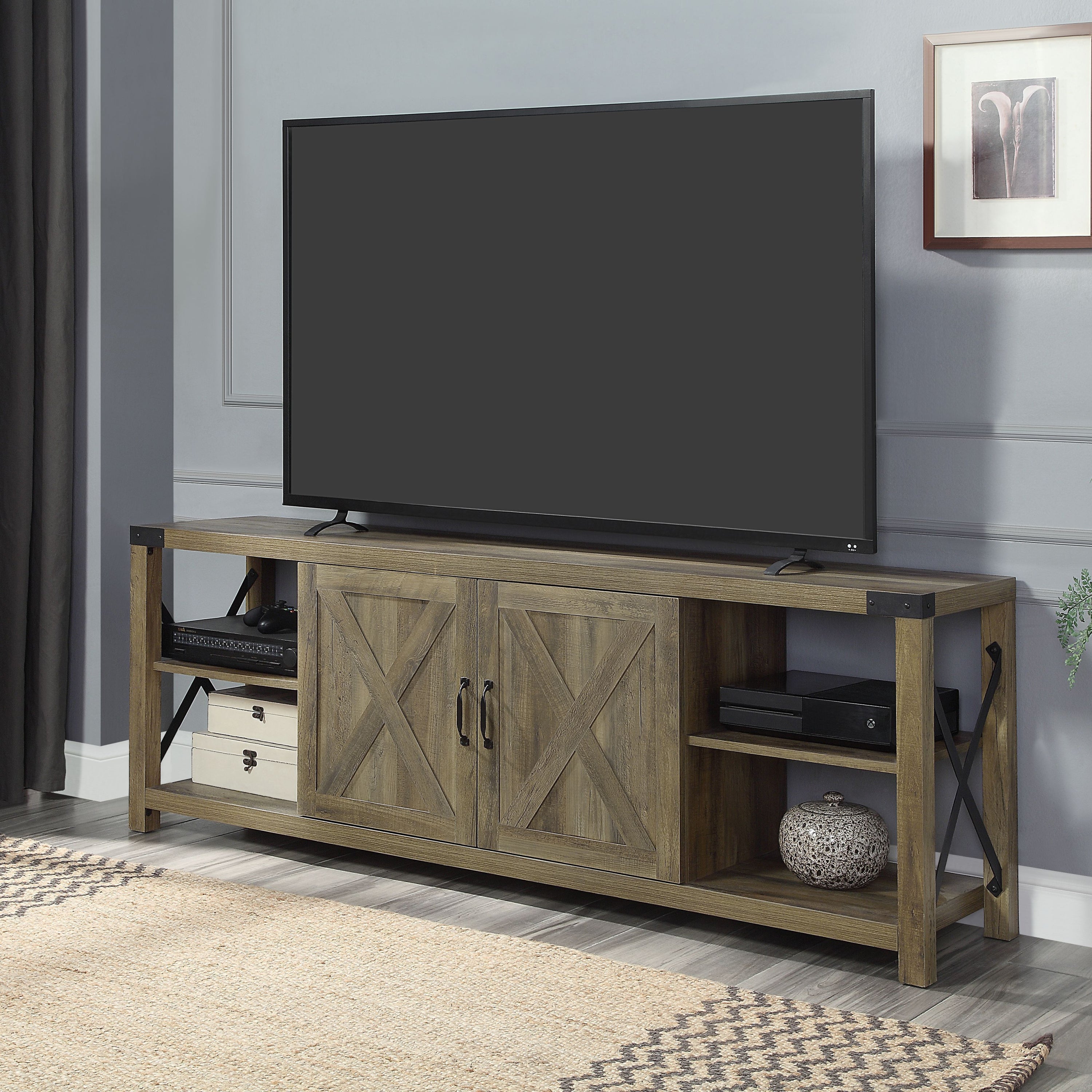 Rustic Oak TV Stand 2-Door TV Stand with 2-Shelf