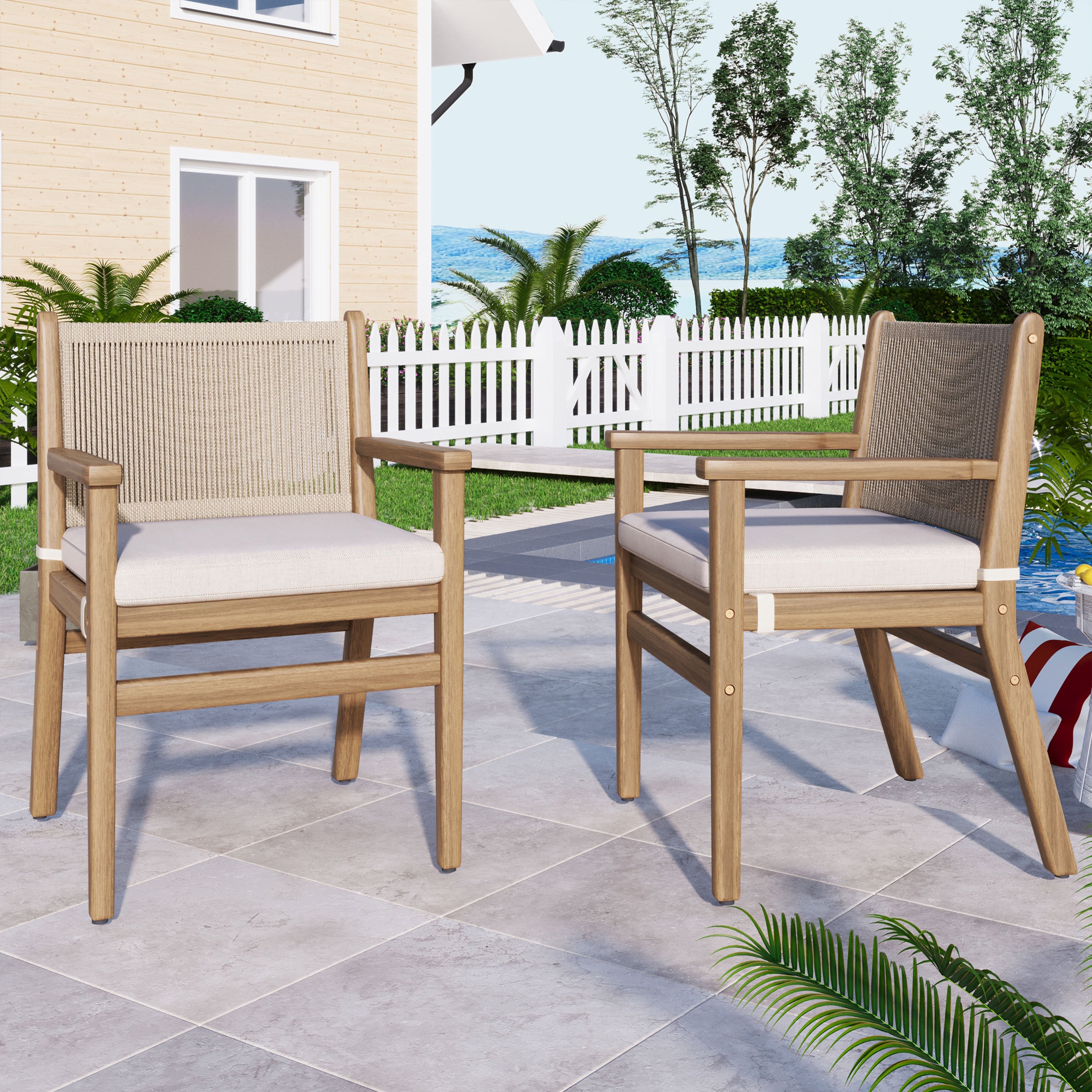 Acacia Wood Patio Chairs Set: 2 Chairs, 400lbs