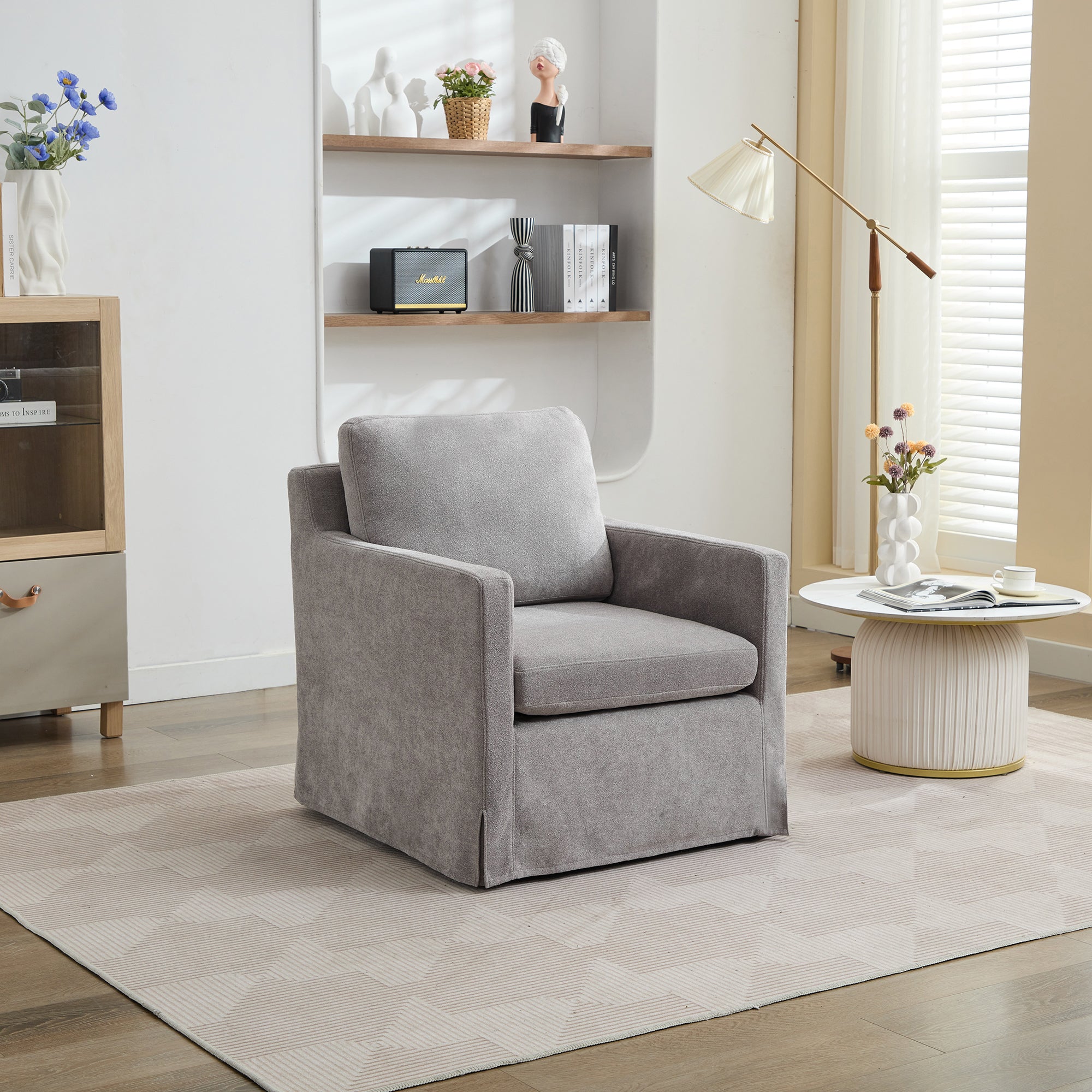 Swivel Accent Chair, Gray Chenille, 29.92"