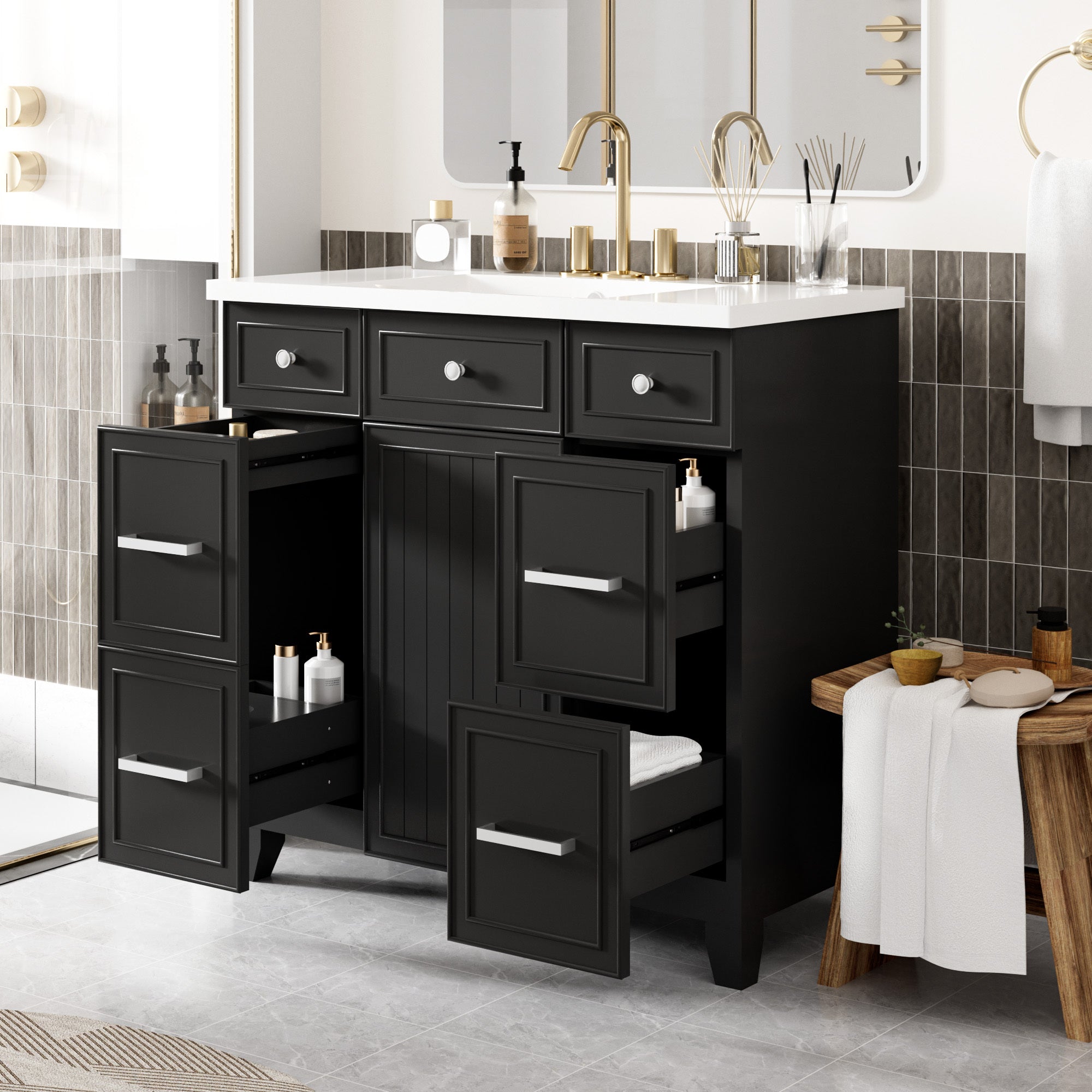 Black 36" Shaker Bathroom Vanity with Sink