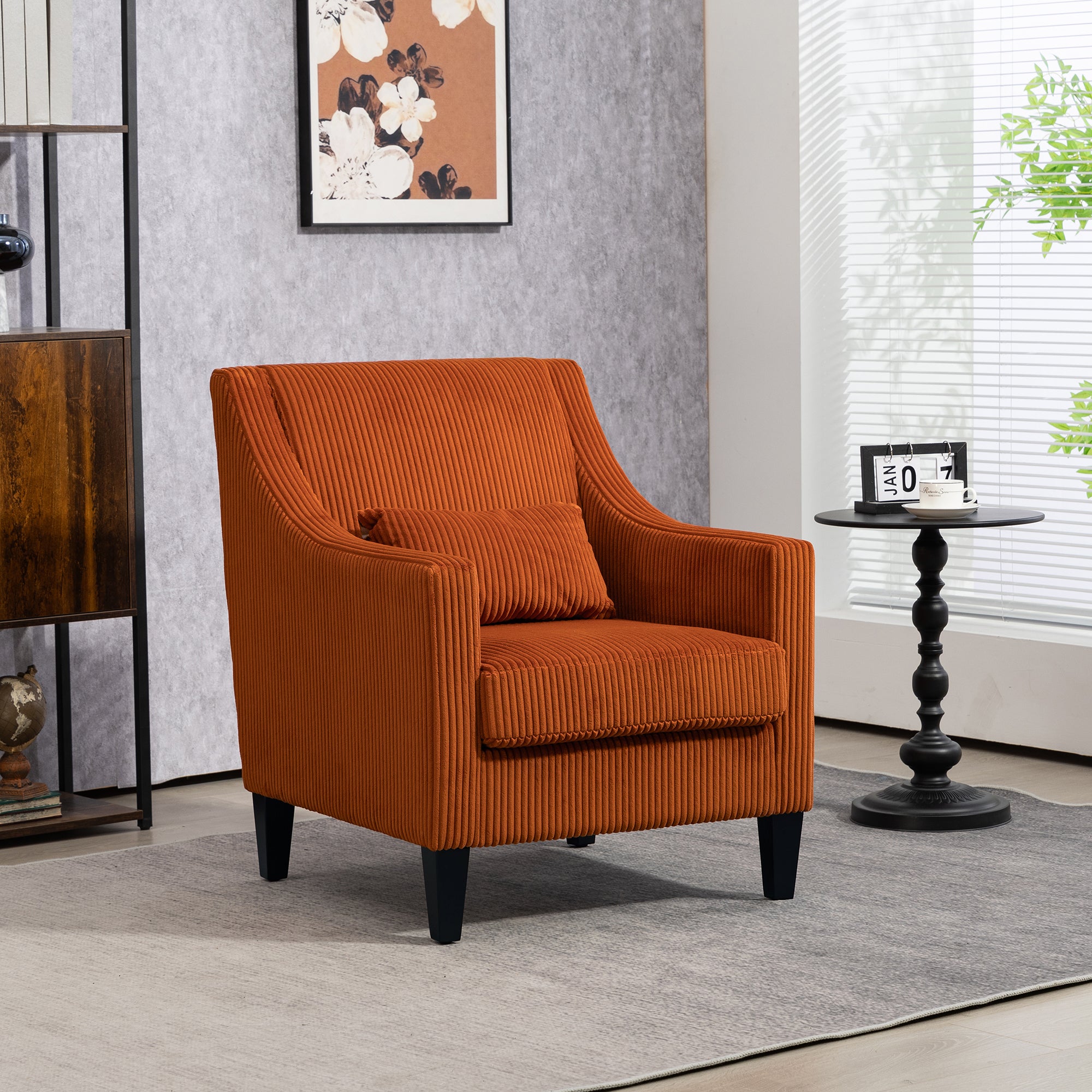 Modern Accent Chair, Orange Corduroy Armchair