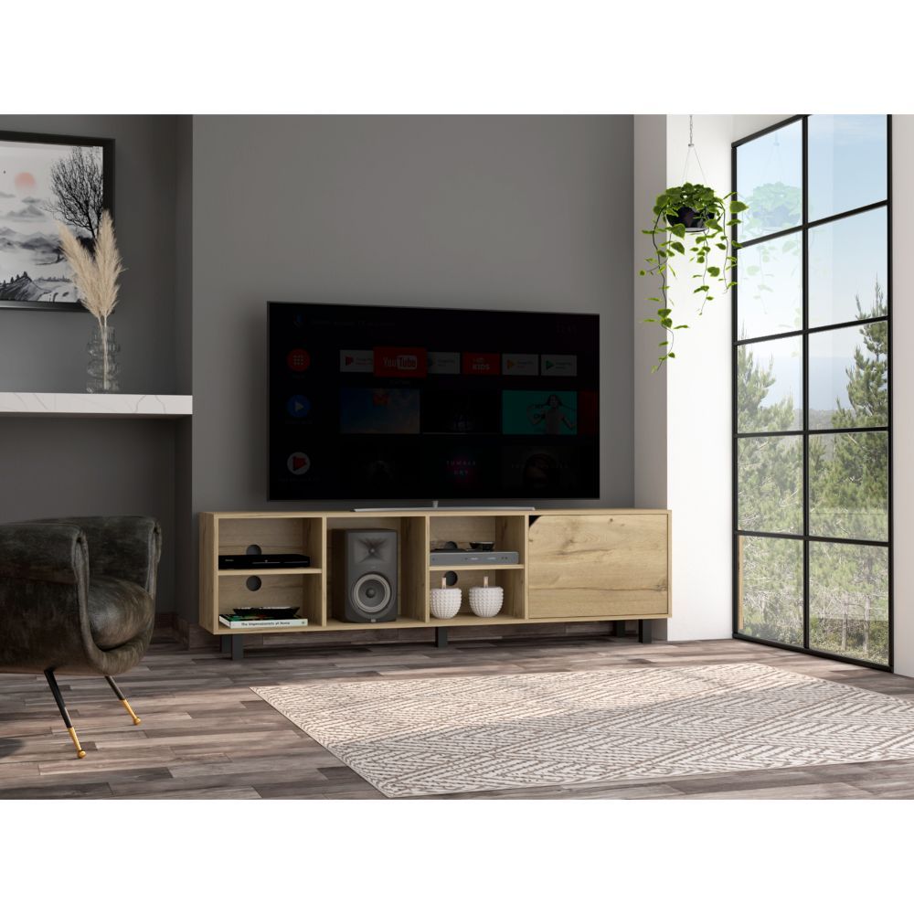 Harwich 5-Shelf TV Stand, Light Oak | Modern Entertainment Center