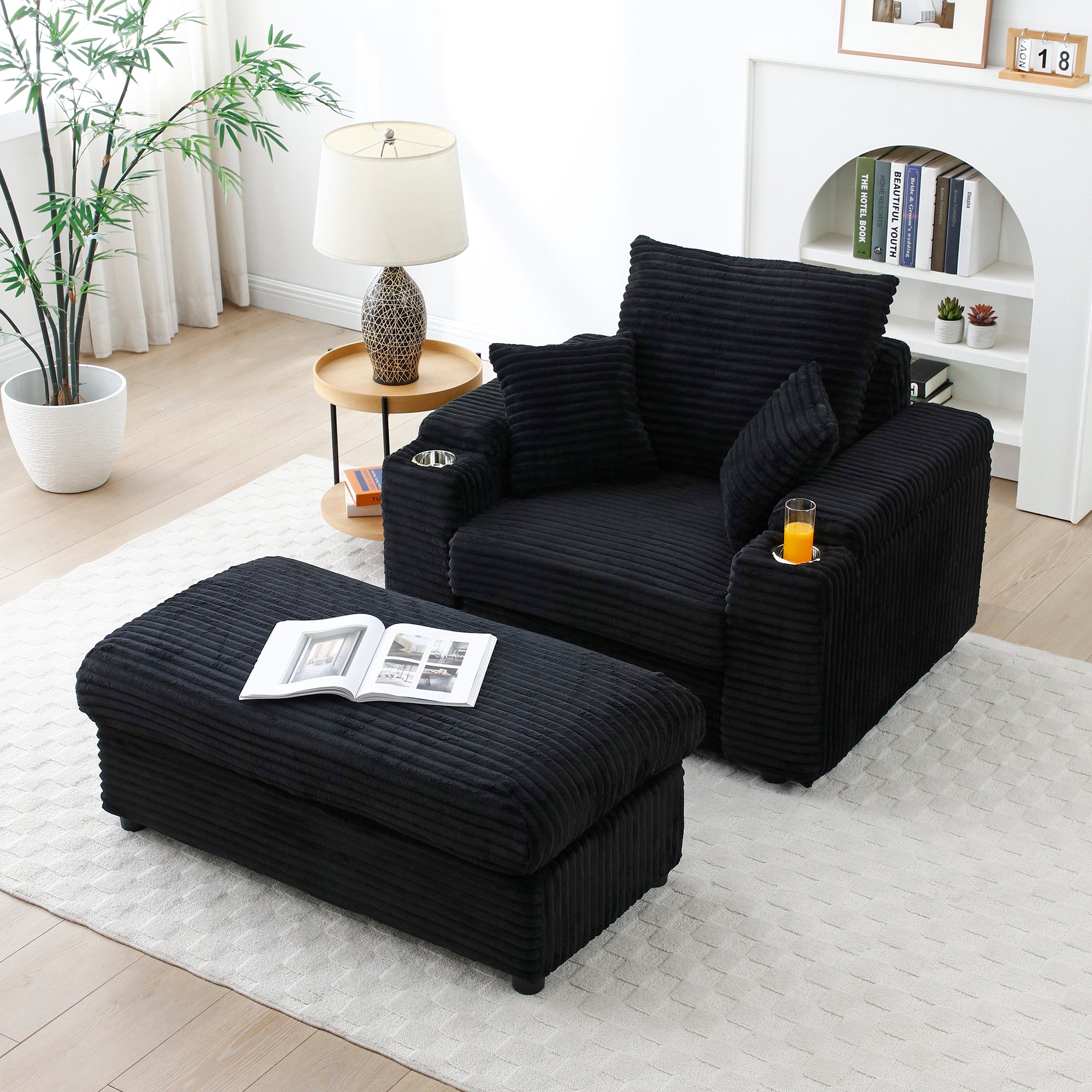 Oversized Accent Chair with Ottoman: Black