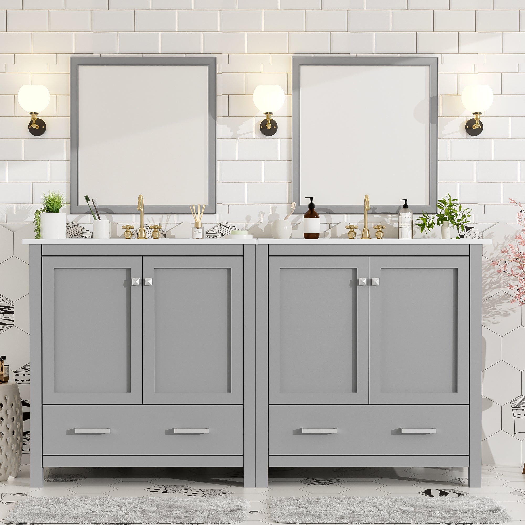 Grey Double Vanity Set: Modern Bathroom Storage