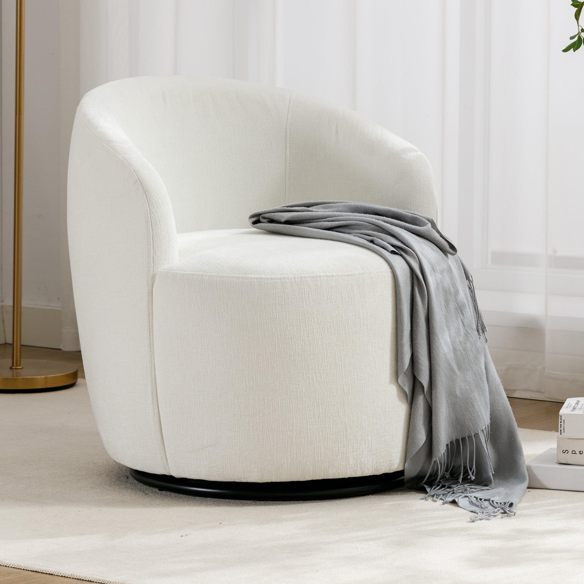 Chenille Swivel Accent Chair | Ivory Barrel Chair