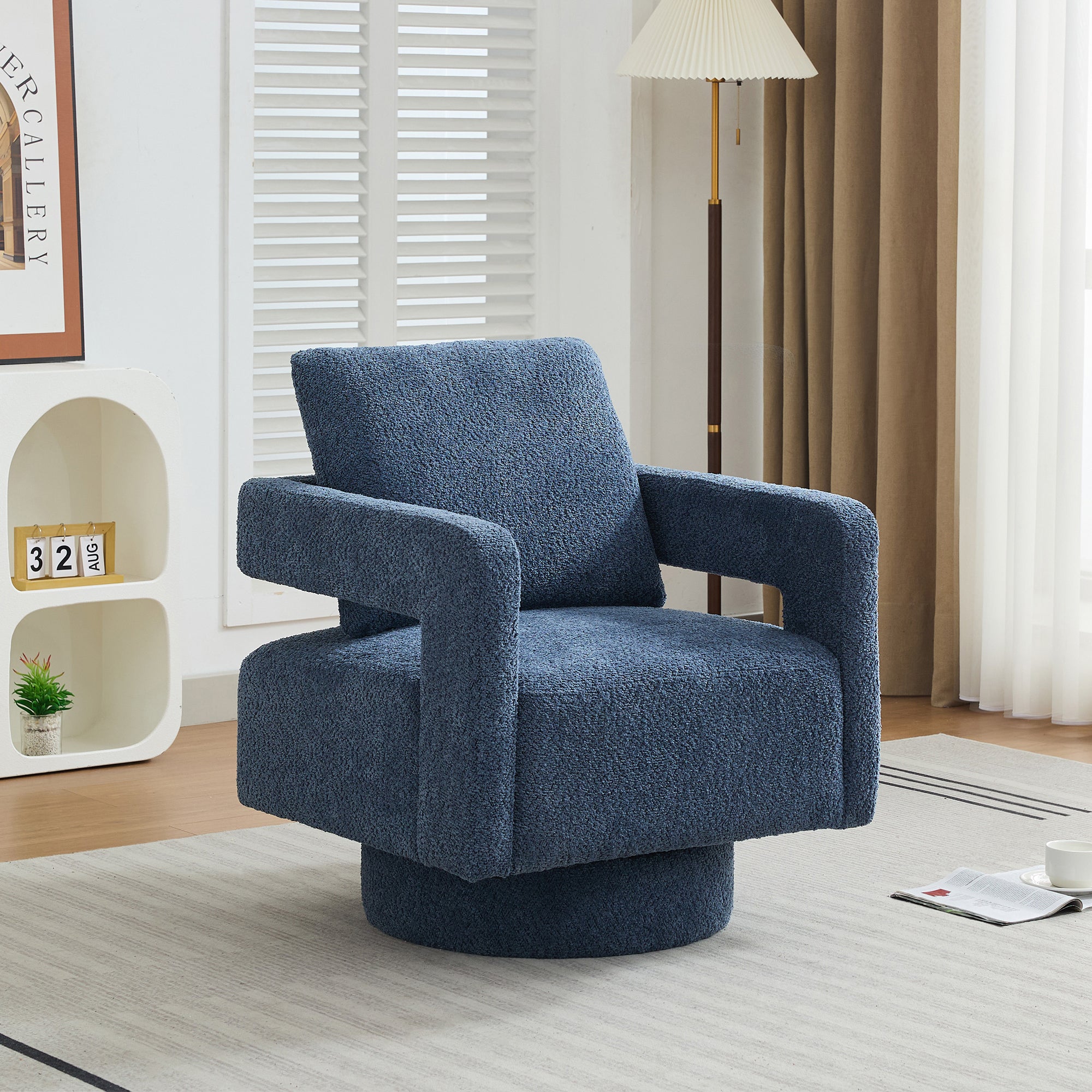 Modern Swivel Accent Chair, Navy Blue, 360° Rotating Armchair