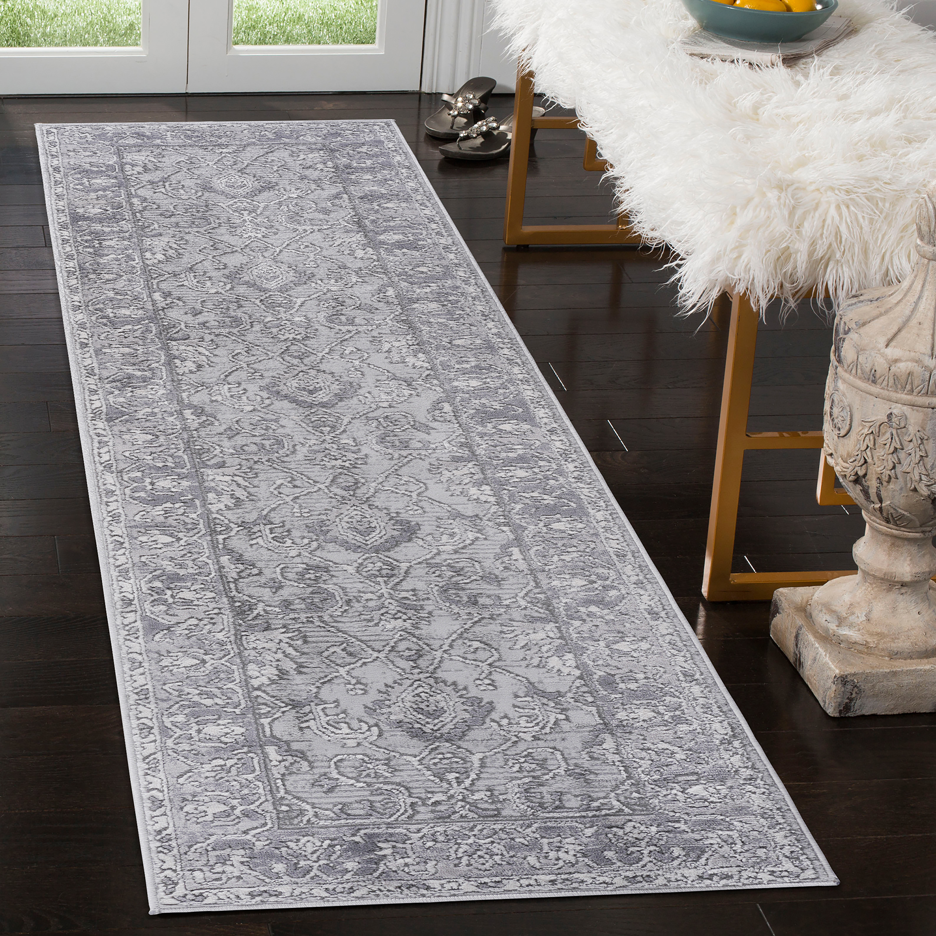 NAAR MARFI Rug: Grey/Oriental, 2x8, Non-Shedding