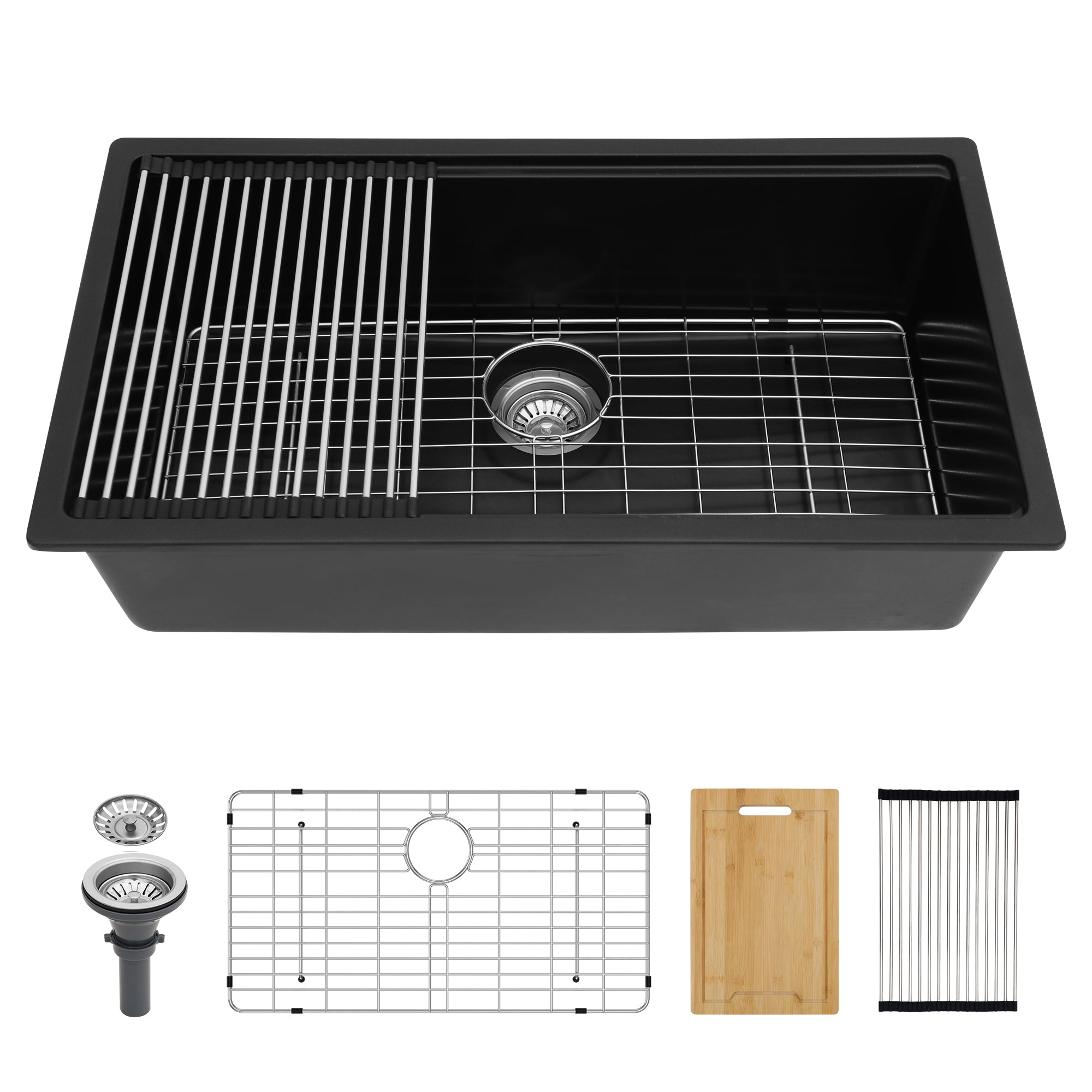 Black Granite Quartz Kitchen Sink 33x19" Workstation