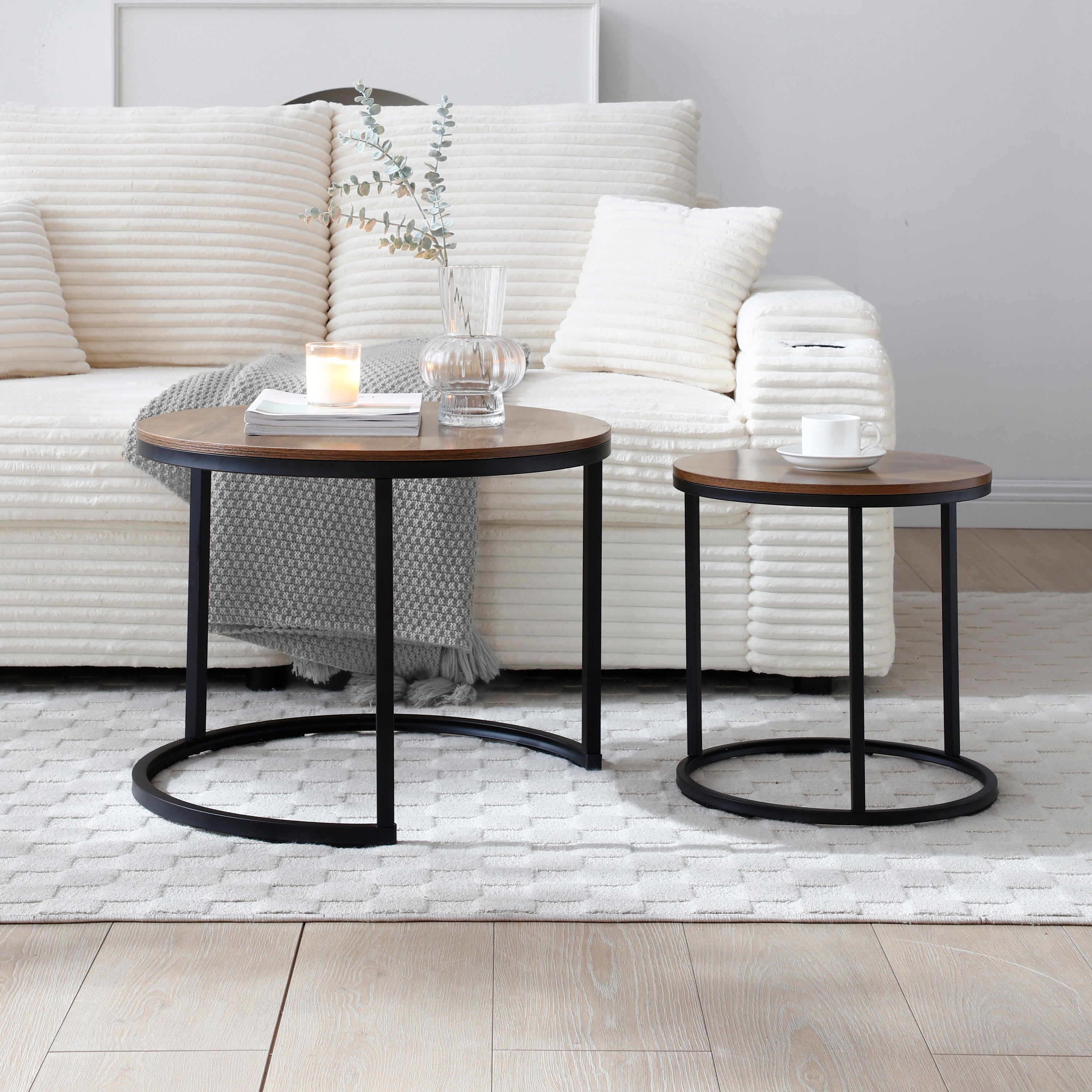 Round Nesting Coffee Tables - Metal Frame Set of 2