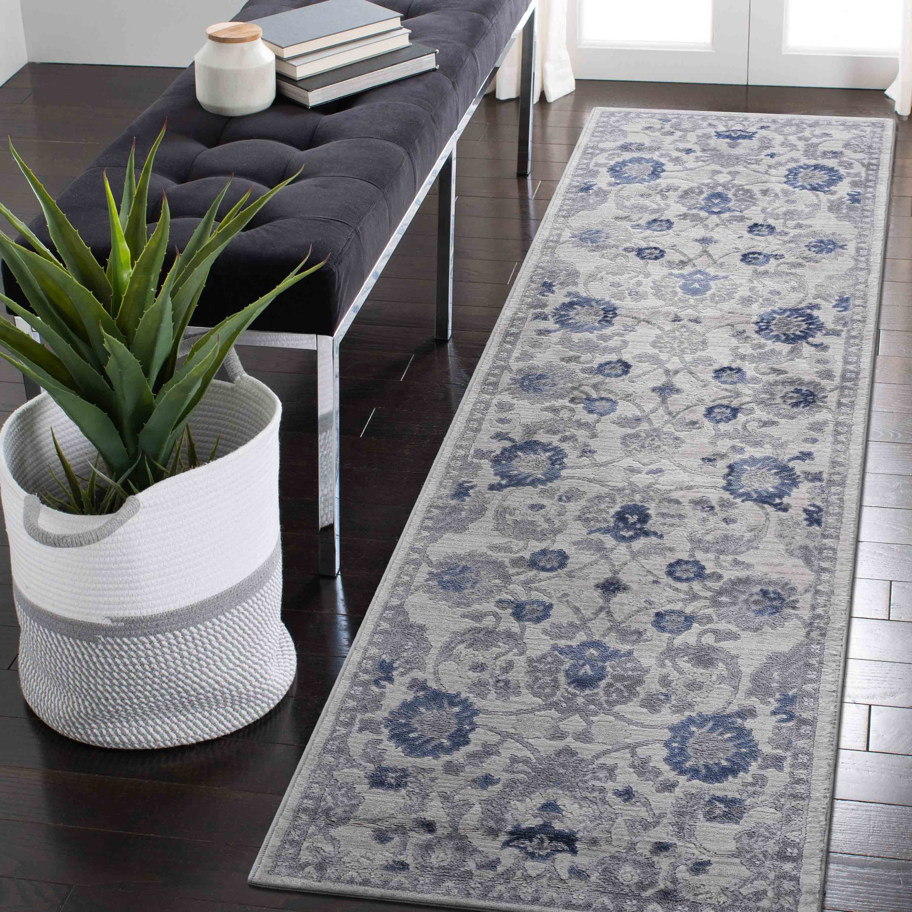 NAAR MARFI Rugs: 2x8 Blue/Silver Oriental Rug