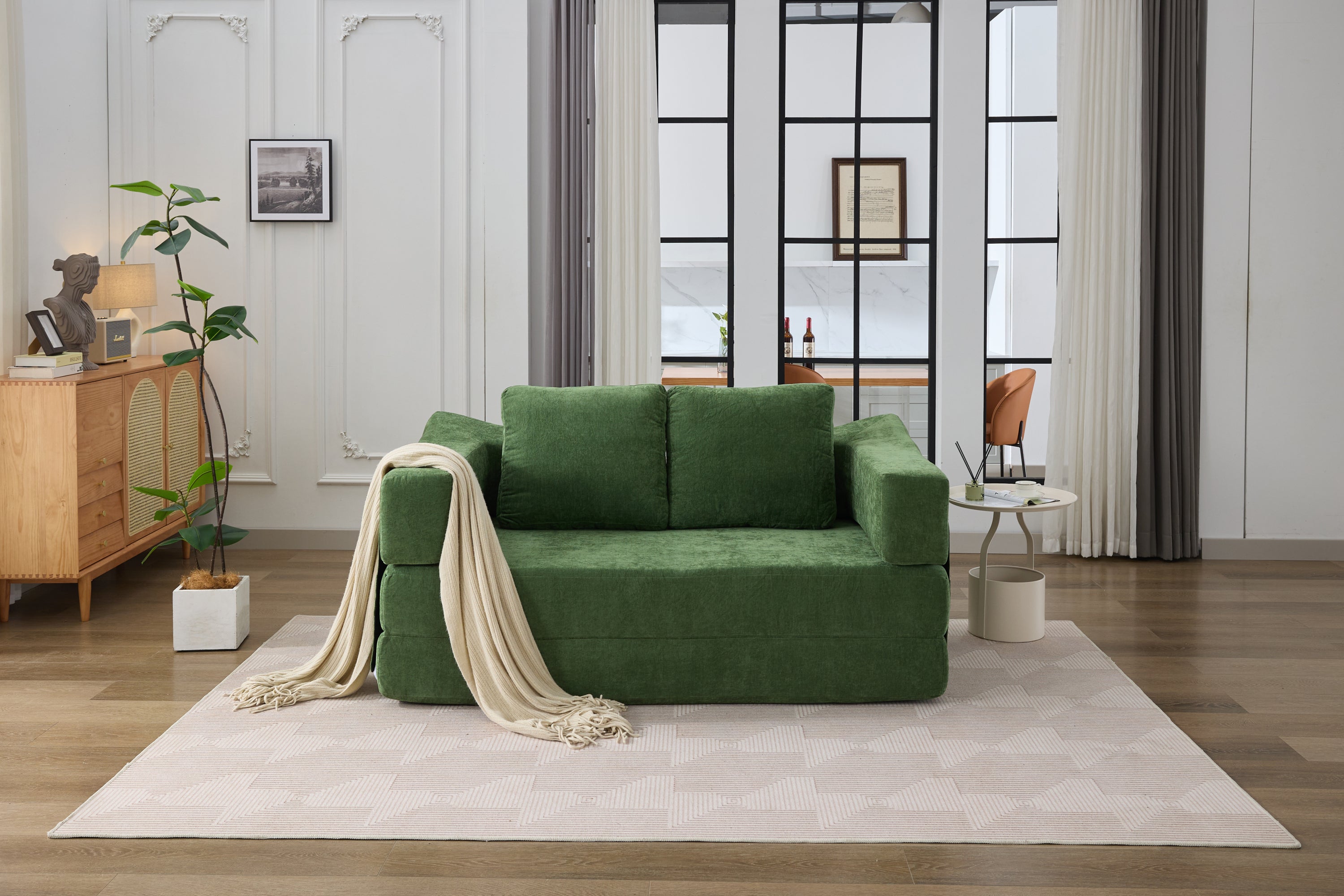 Modern Minimalist Sofa Bed: Green, Fold-Out Couch