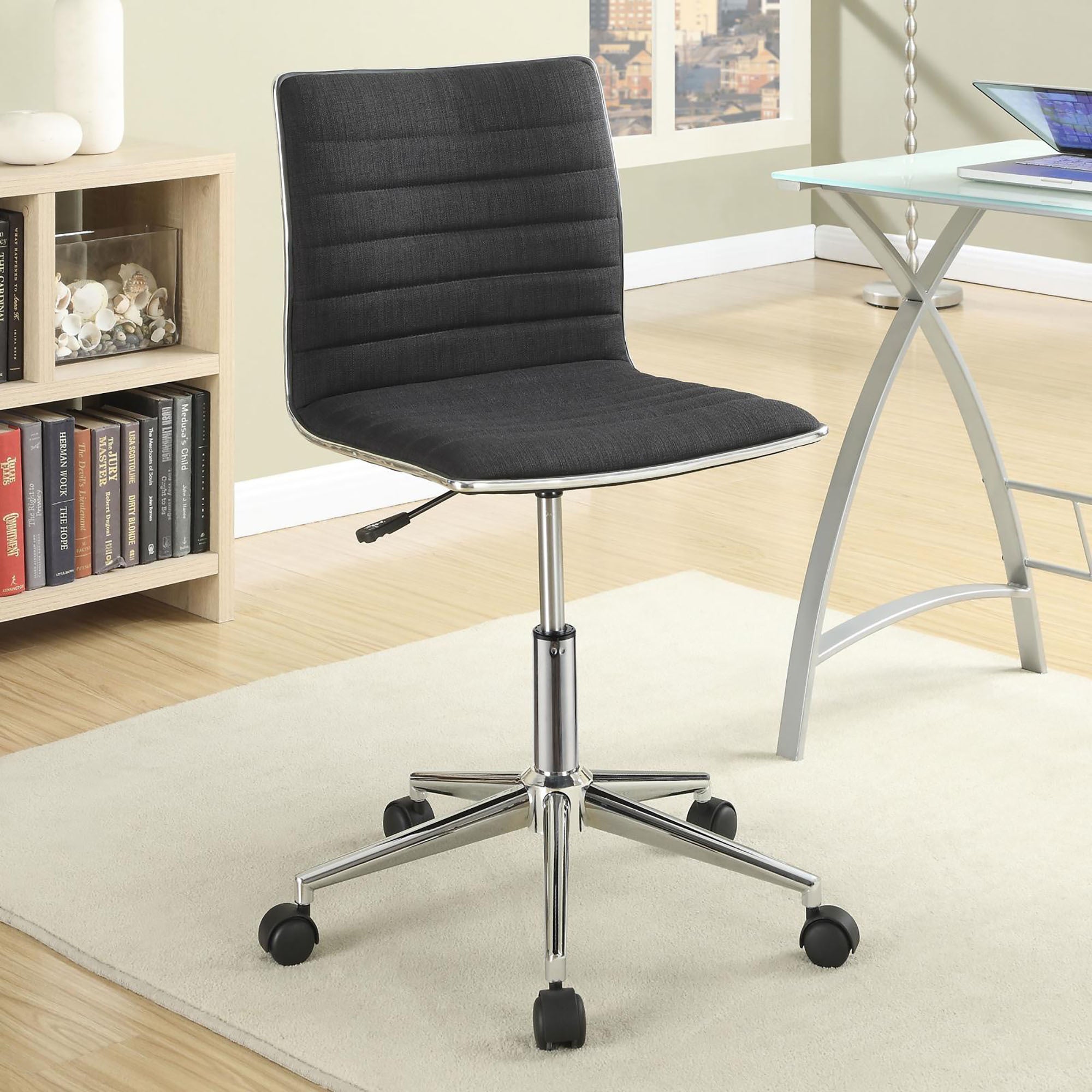 Black & Chrome Armless Office Chair | Casters