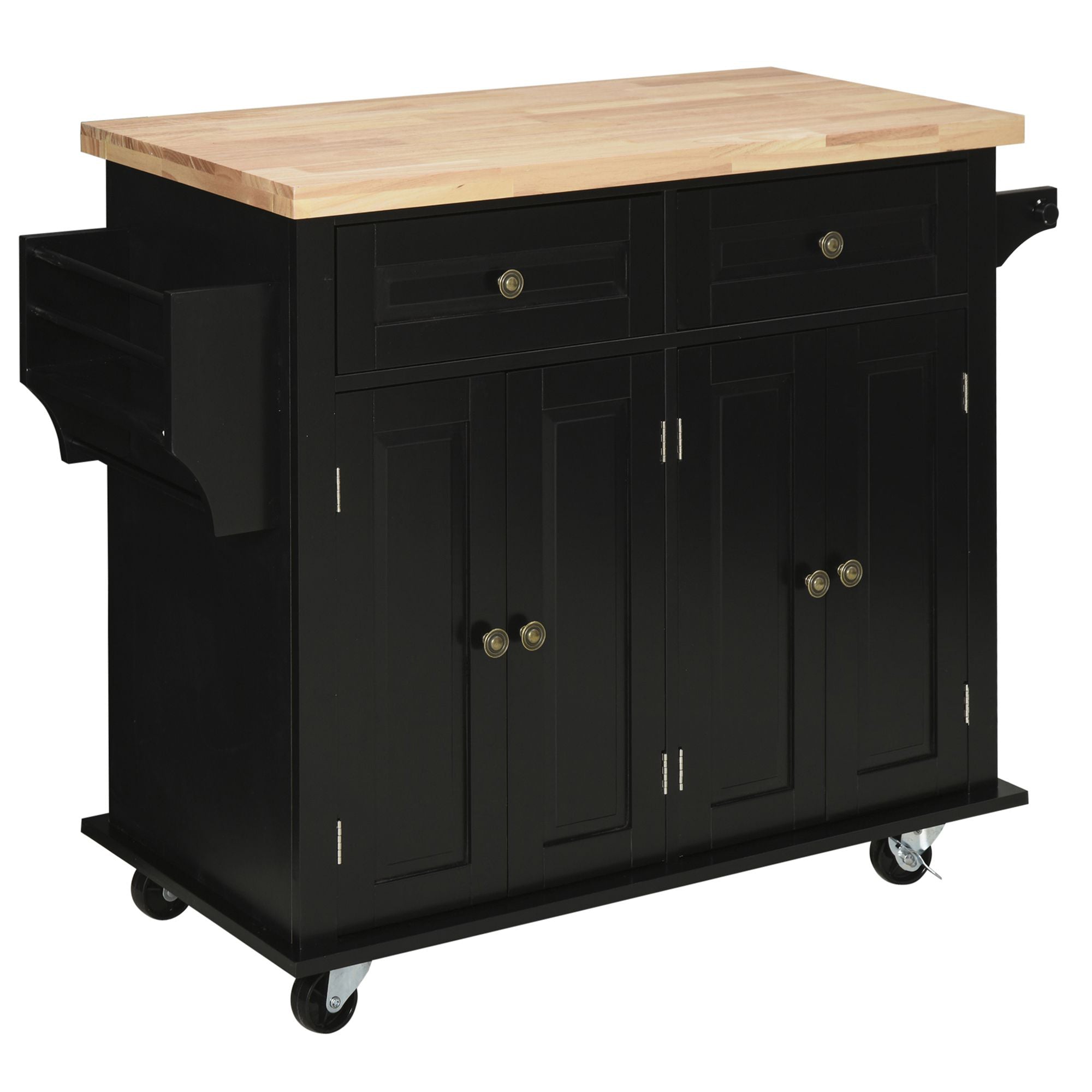 Rolling Kitchen Island Cart w/ Rubberwood Top & Drawers