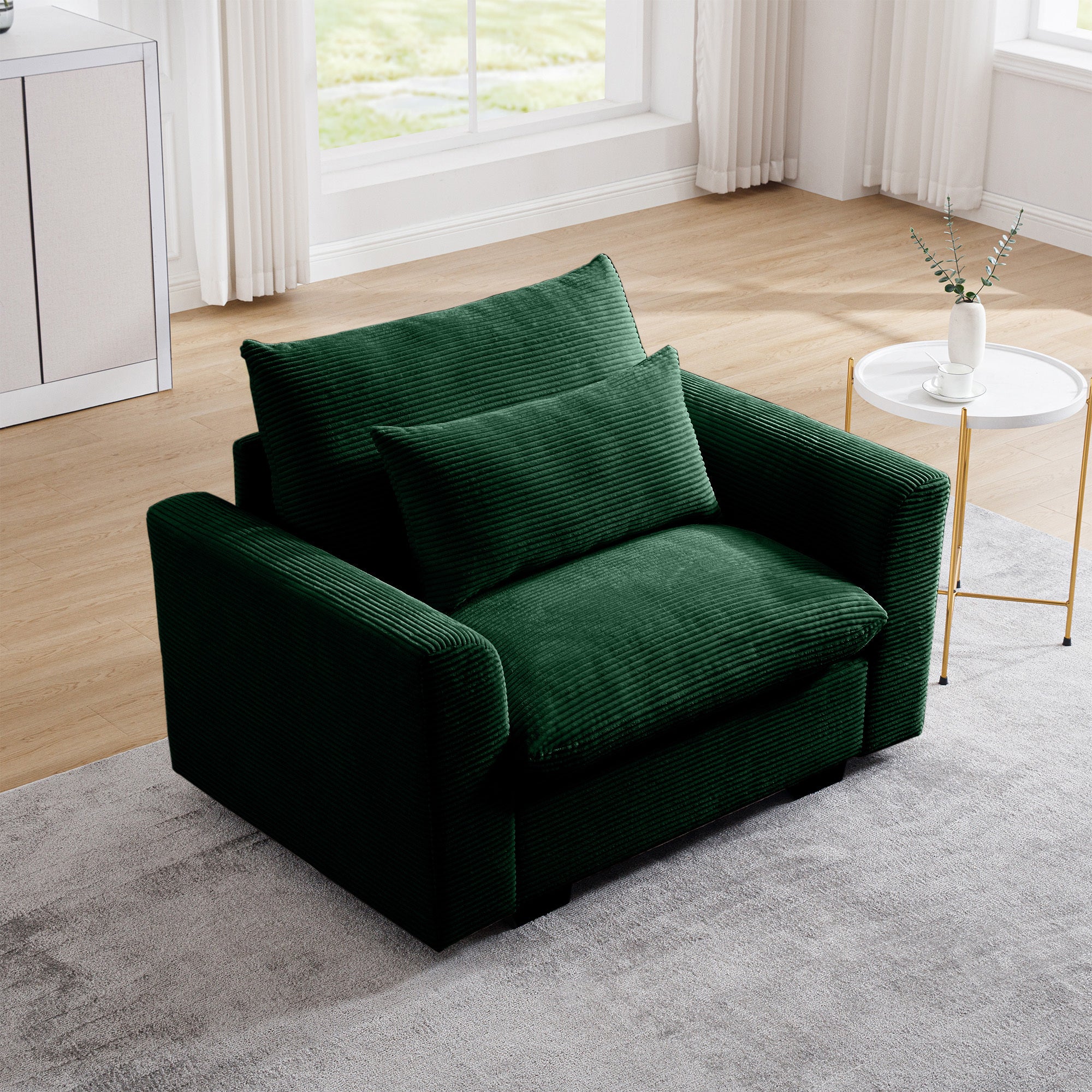 Green Corduroy Sofa: Deep Seat Comfort
