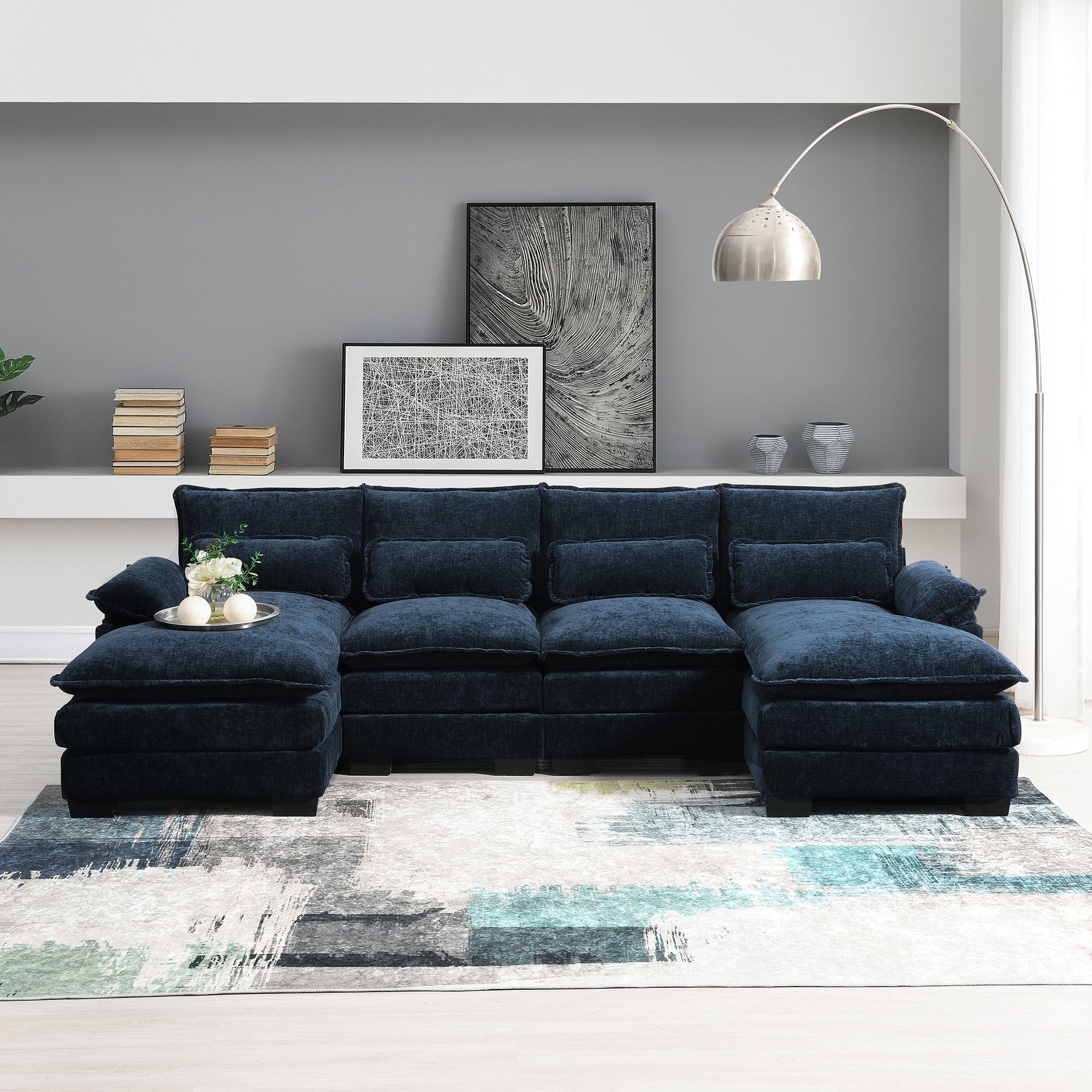 Modern U-Shaped Sectional Sofa w/ Chaise & Pillows (5 Colors)