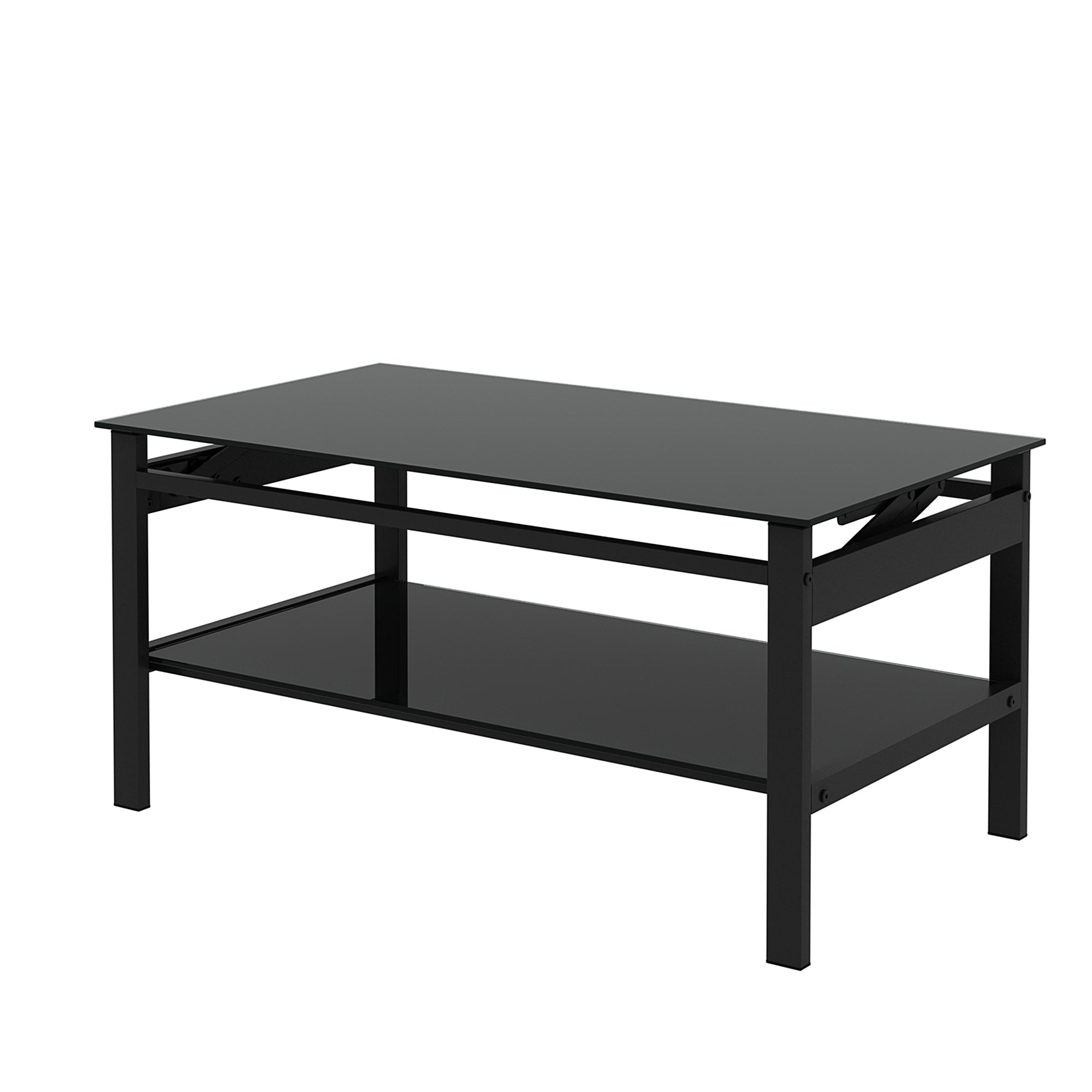 Modern Glass Lift-Top Coffee Table, Black