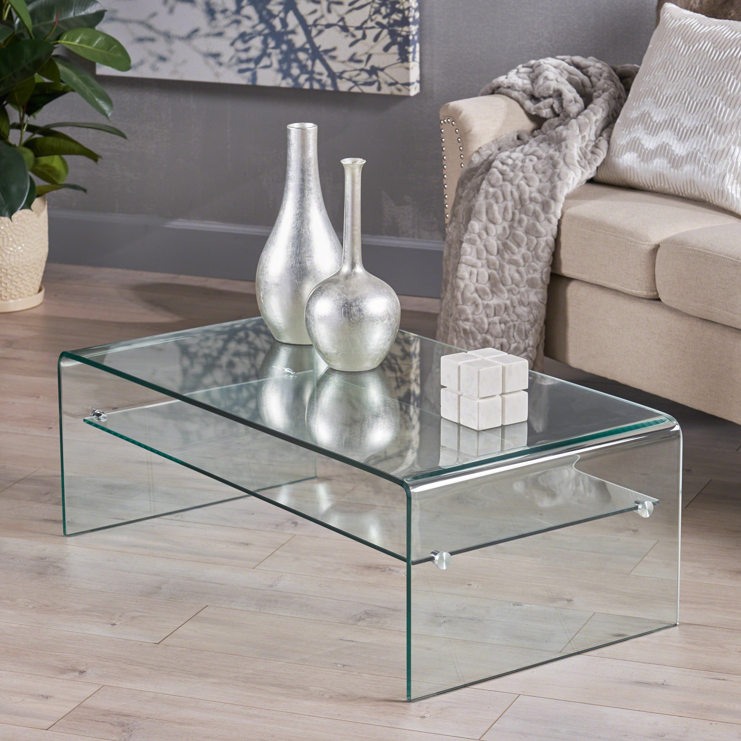 Bent Glass Coffee Table: 12mm Top, 8mm Shelf