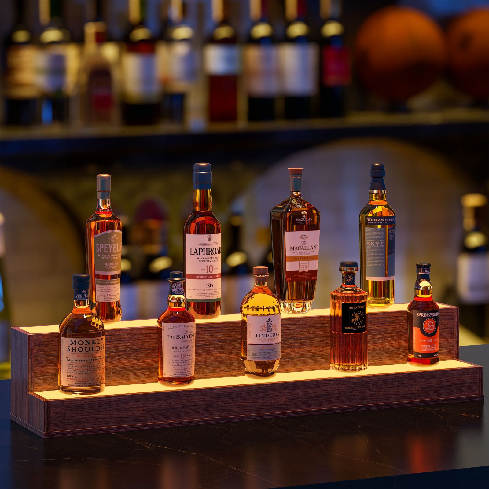 LED Lit Liquor Bottle Shelf: 37" Bar Display