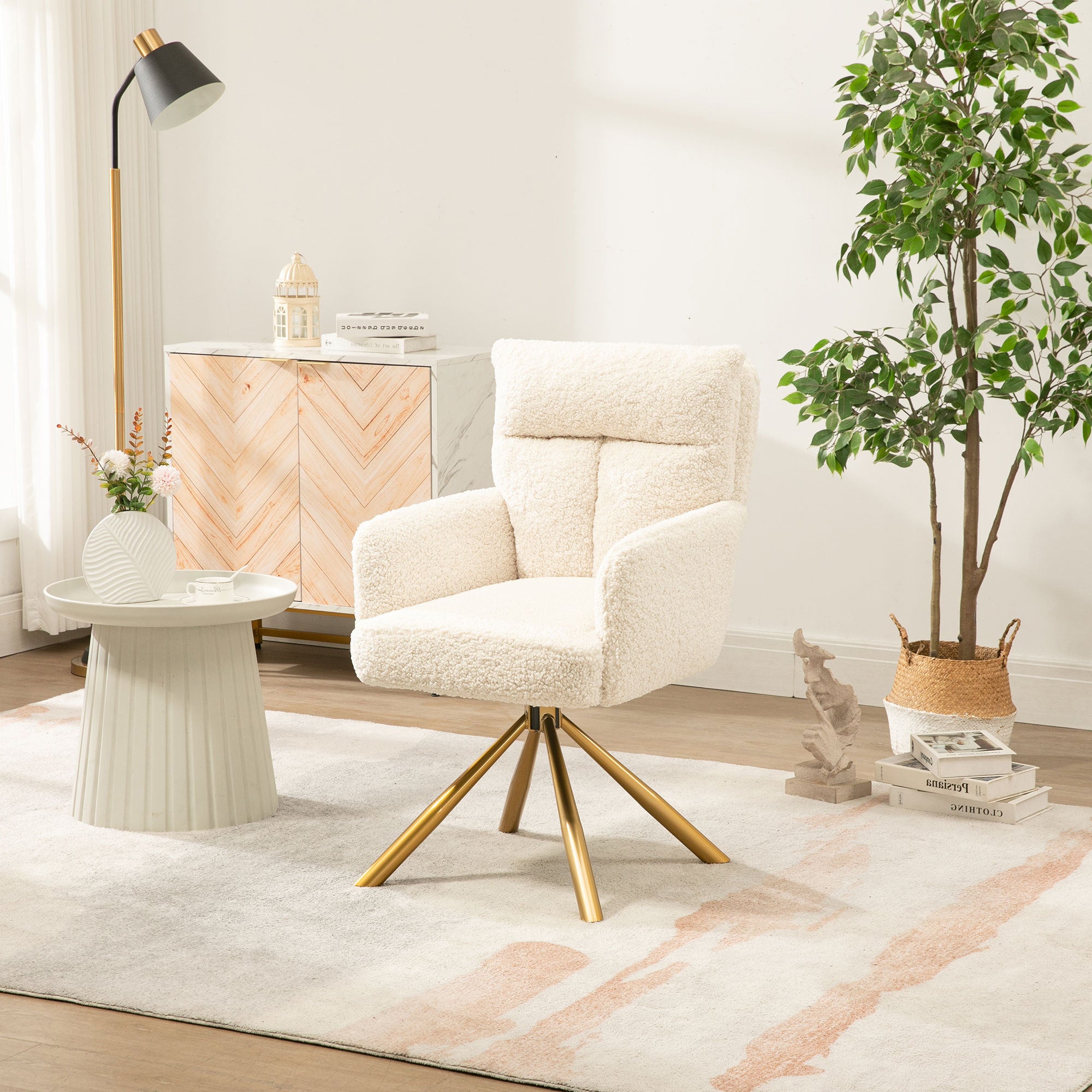 Off-White Cashmere Swivel Accent Chair